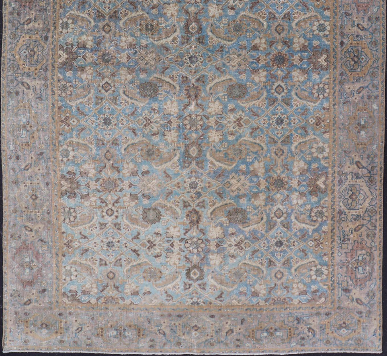 Antique Persian Sultanabad In Floral All-Over Design in Light Blue With Tan For Sale 5