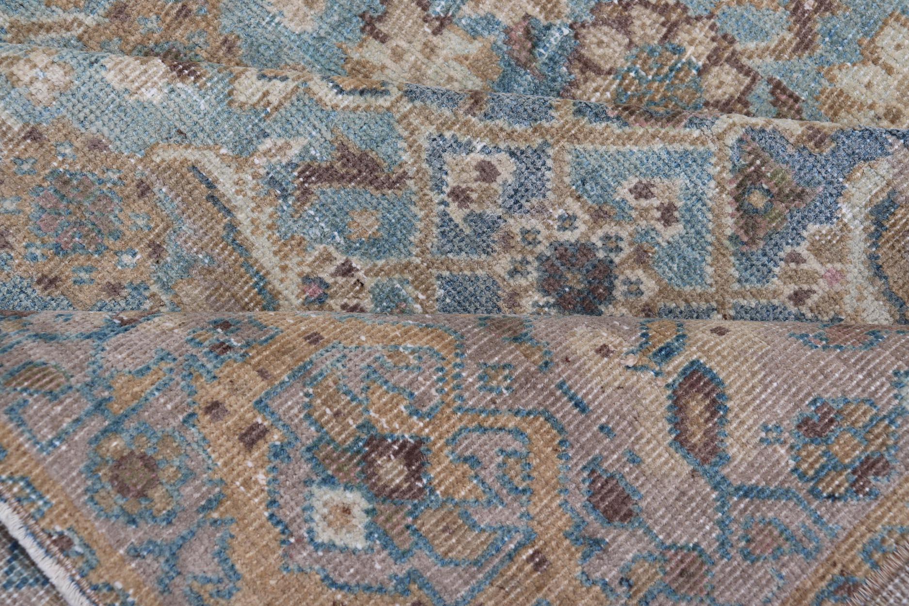 Antique Persian Sultanabad In Floral All-Over Design in Light Blue With Tan For Sale 7