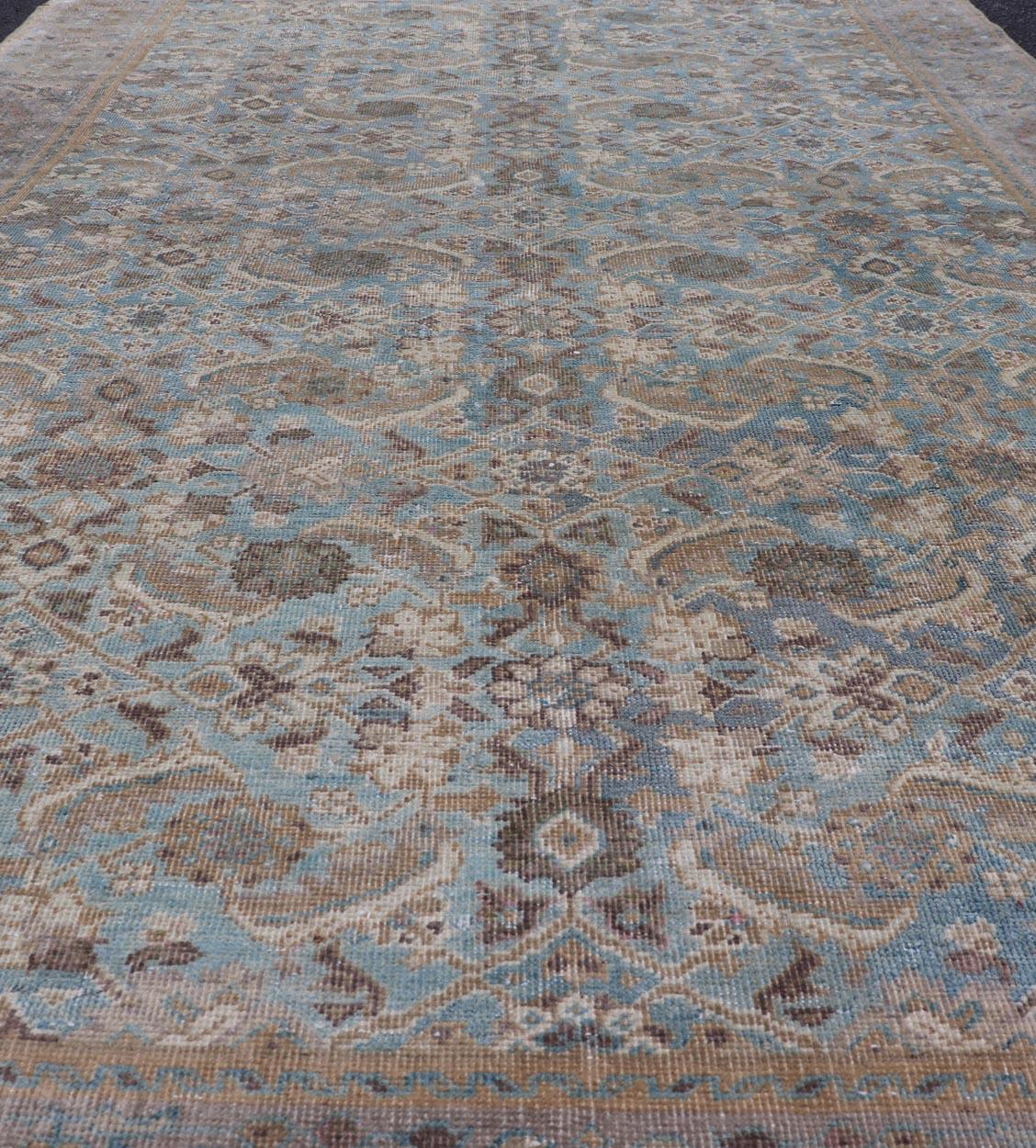 Hand-Knotted Antique Persian Sultanabad In Floral All-Over Design in Light Blue With Tan For Sale
