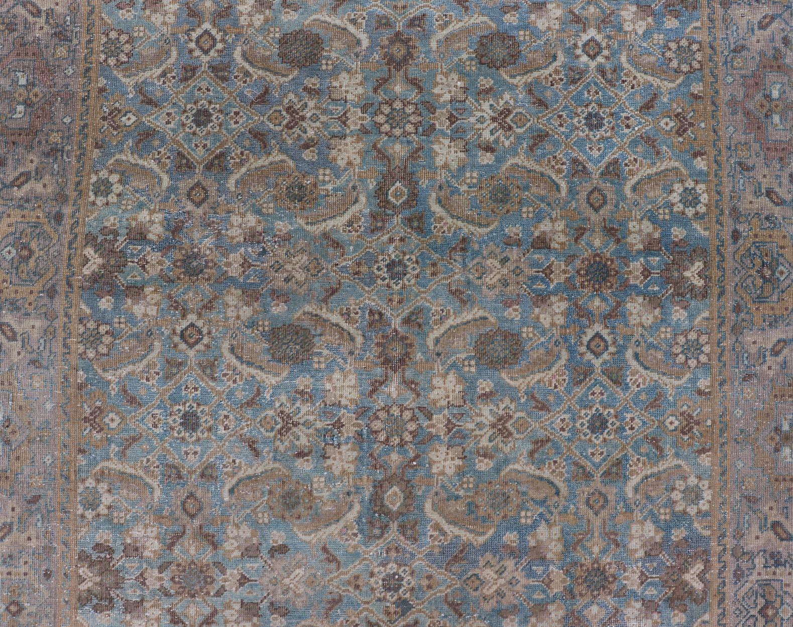 Antique Persian Sultanabad In Floral All-Over Design in Light Blue With Tan In Good Condition For Sale In Atlanta, GA