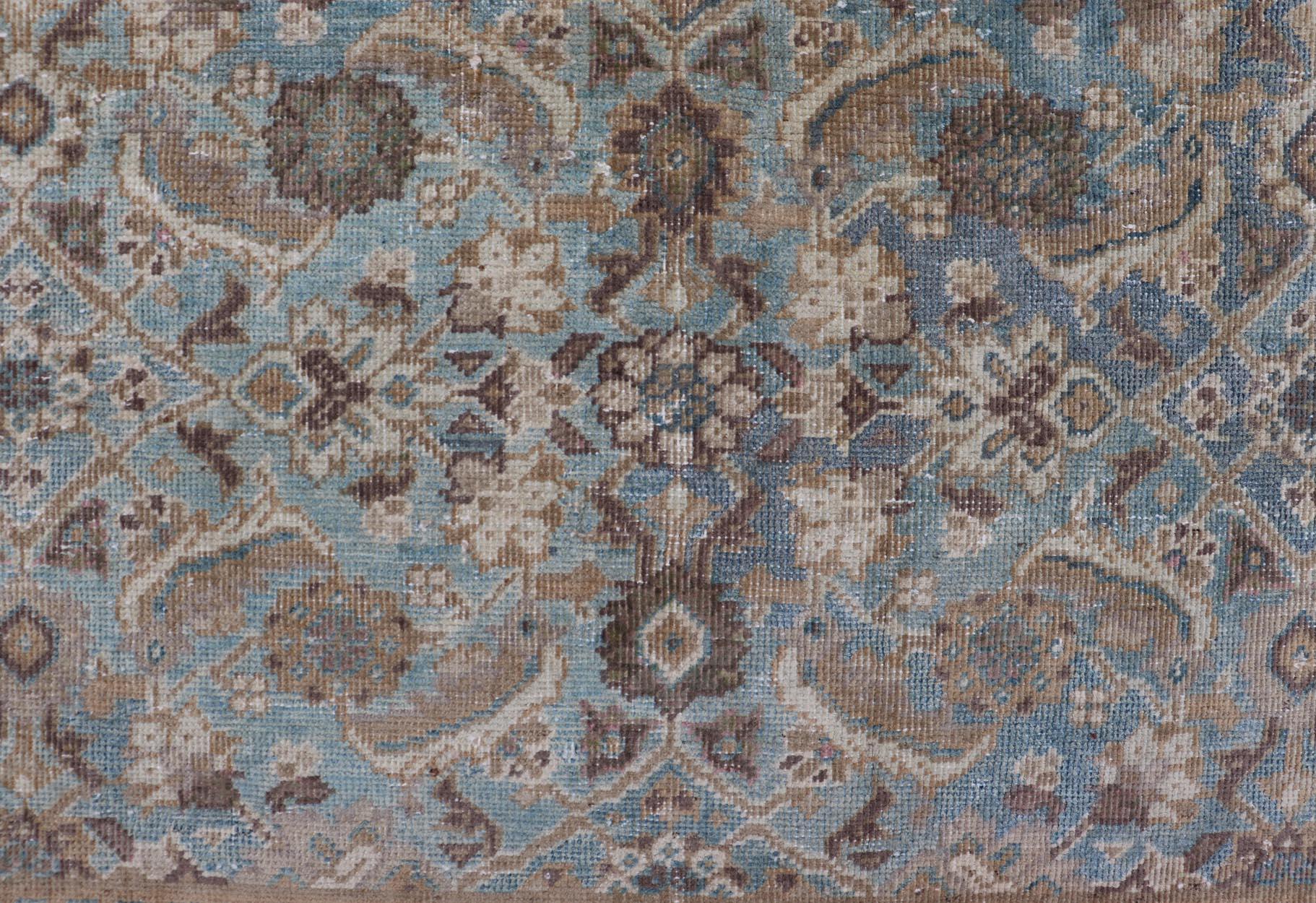 Antique Persian Sultanabad In Floral All-Over Design in Light Blue With Tan For Sale 2