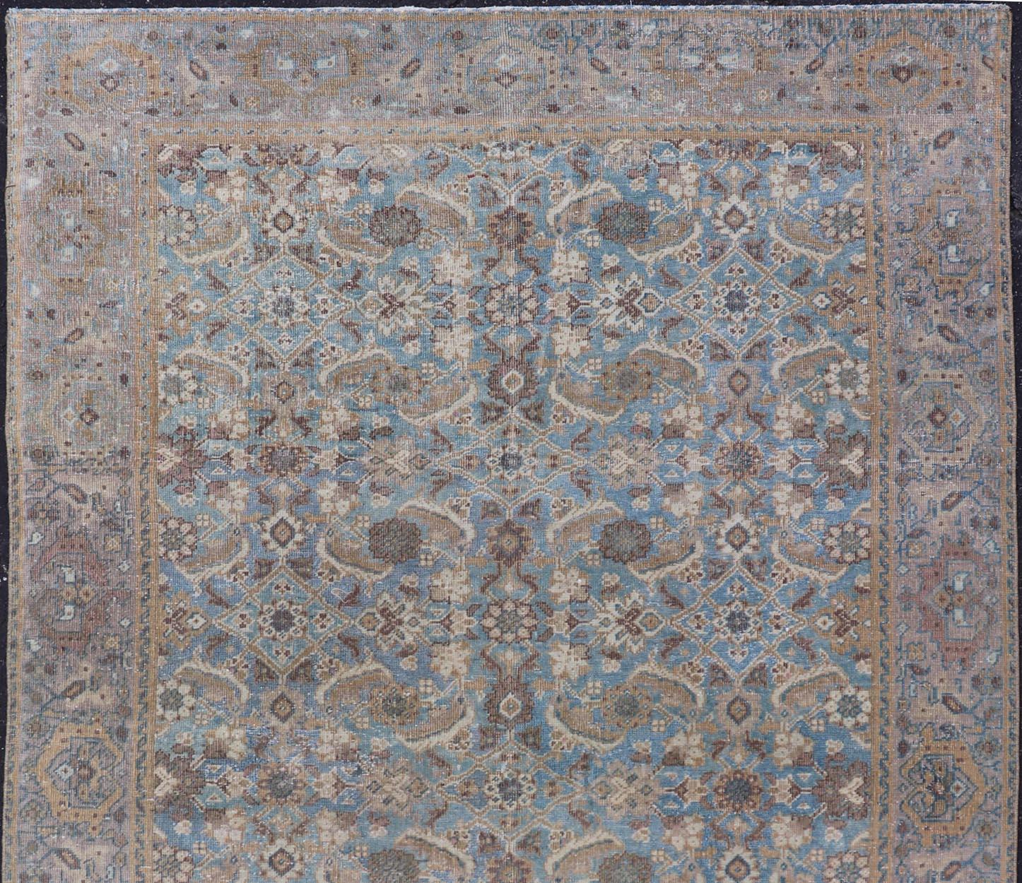 Antique Persian Sultanabad In Floral All-Over Design in Light Blue With Tan For Sale 3