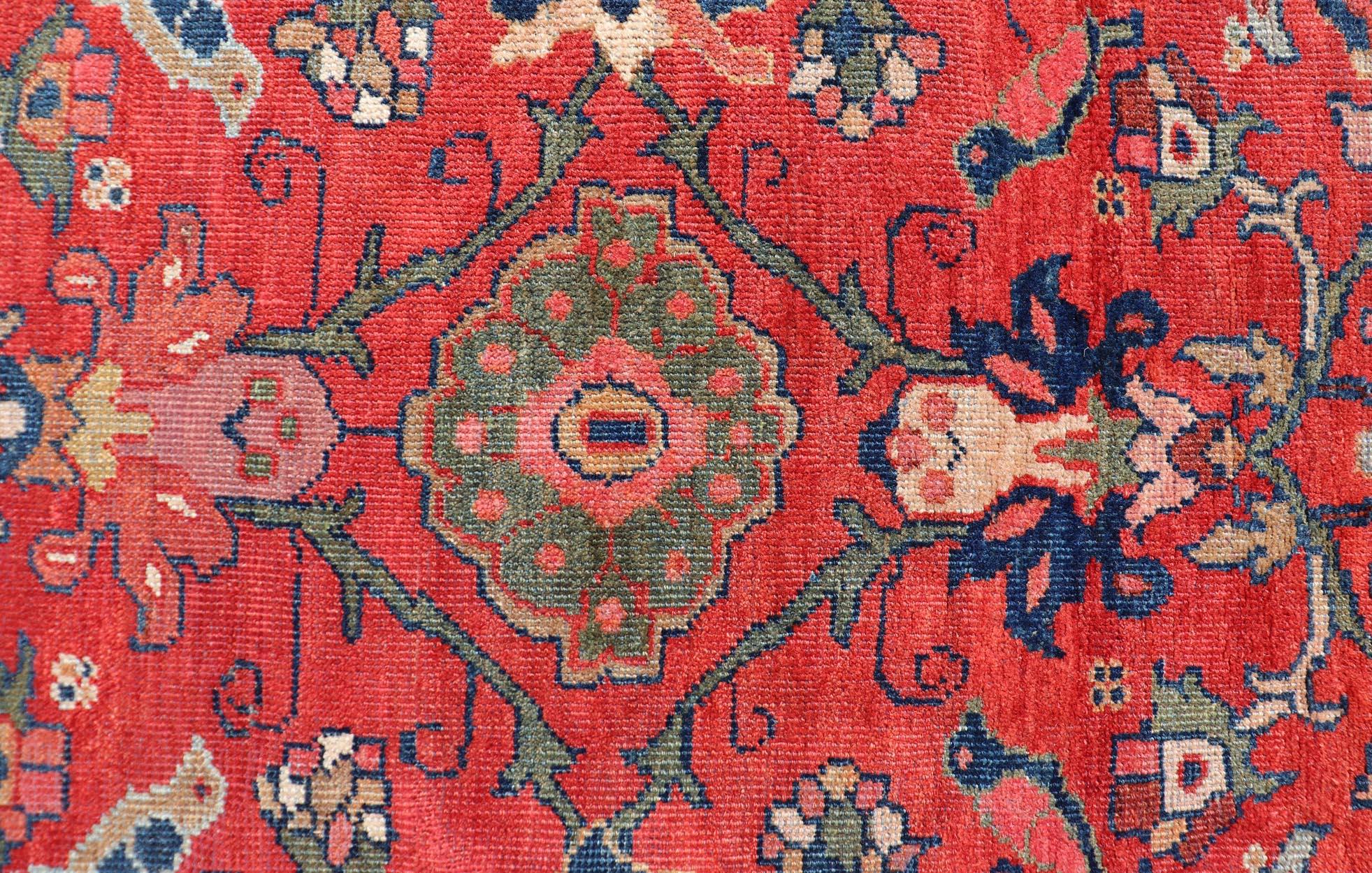 Antique Persian Sultanabad in Rust Red Background & Multi Colors 14'2 x 18'6 For Sale 4