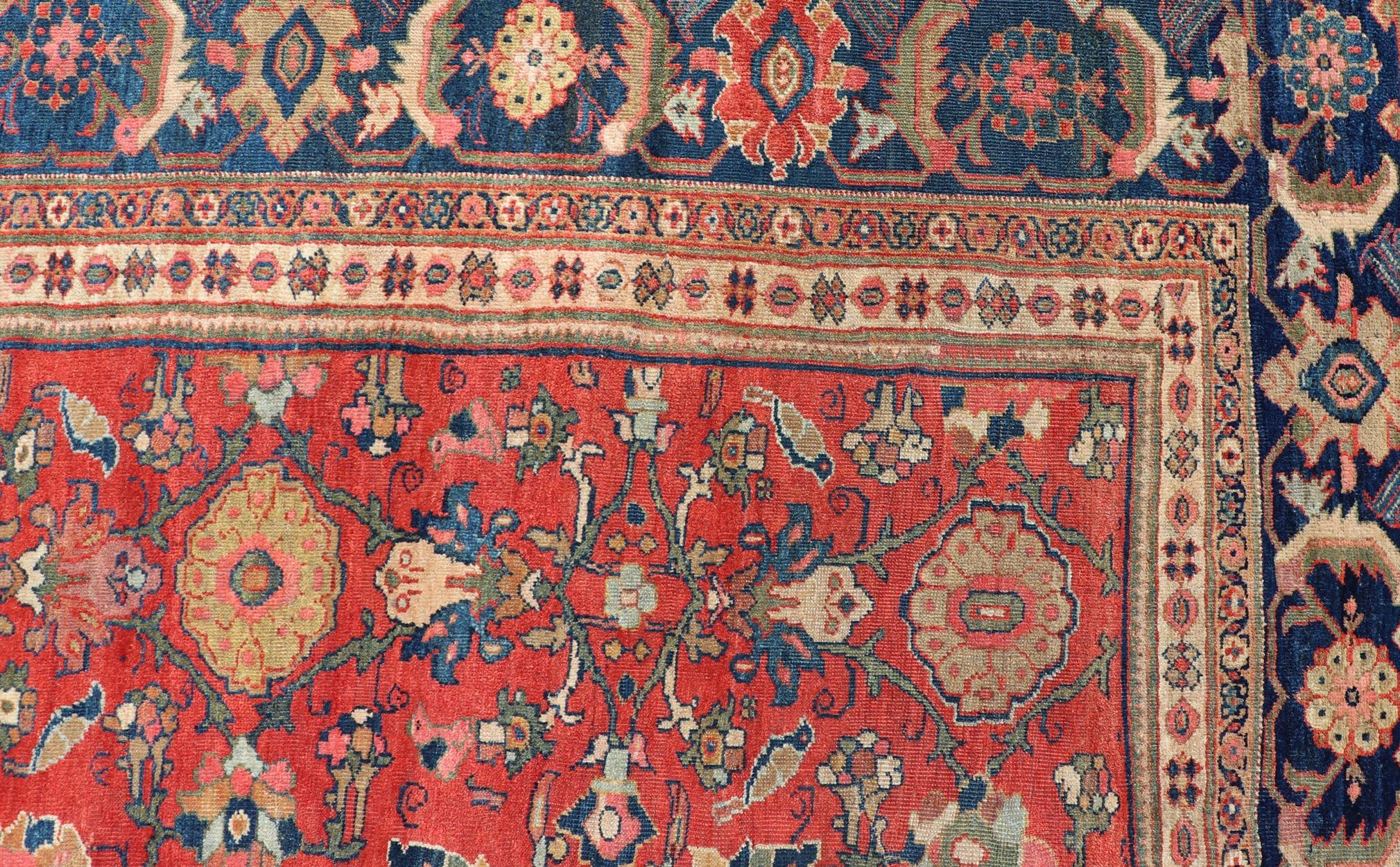 Antique Persian Sultanabad in Rust Red Background & Multi Colors 14'2 x 18'6 For Sale 5