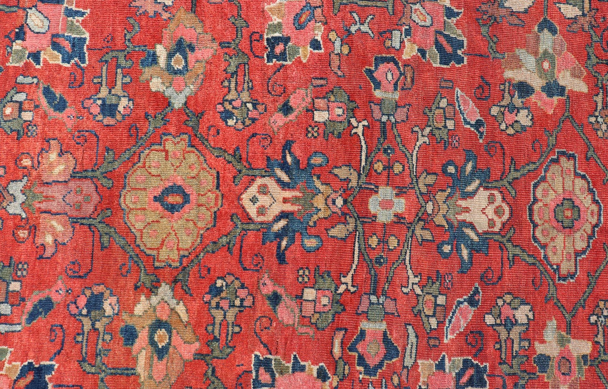 Antique Persian Sultanabad in Rust Red Background & Multi Colors 14'2 x 18'6 For Sale 6
