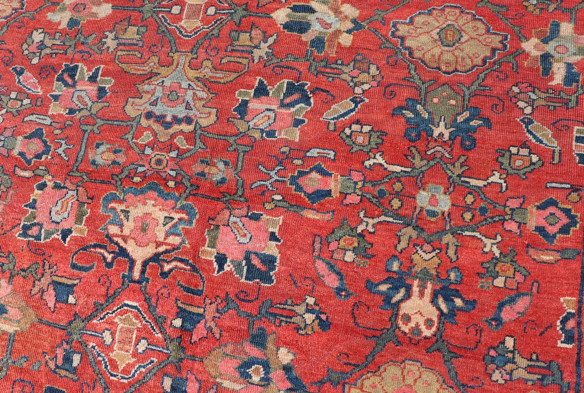 Antique Persian Sultanabad in Rust Red Background & Multi Colors 14'2 x 18'6 For Sale 7
