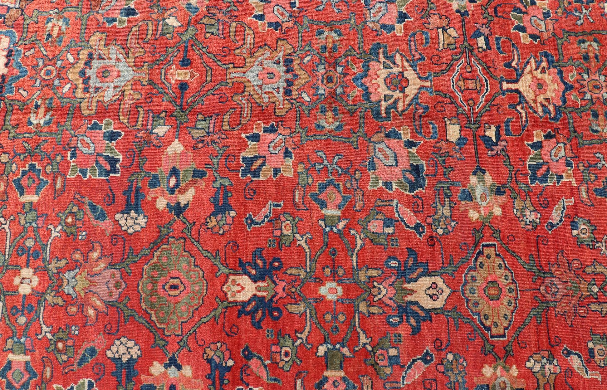 Antique Persian Sultanabad in Rust Red Background & Multi Colors 14'2 x 18'6 For Sale 8