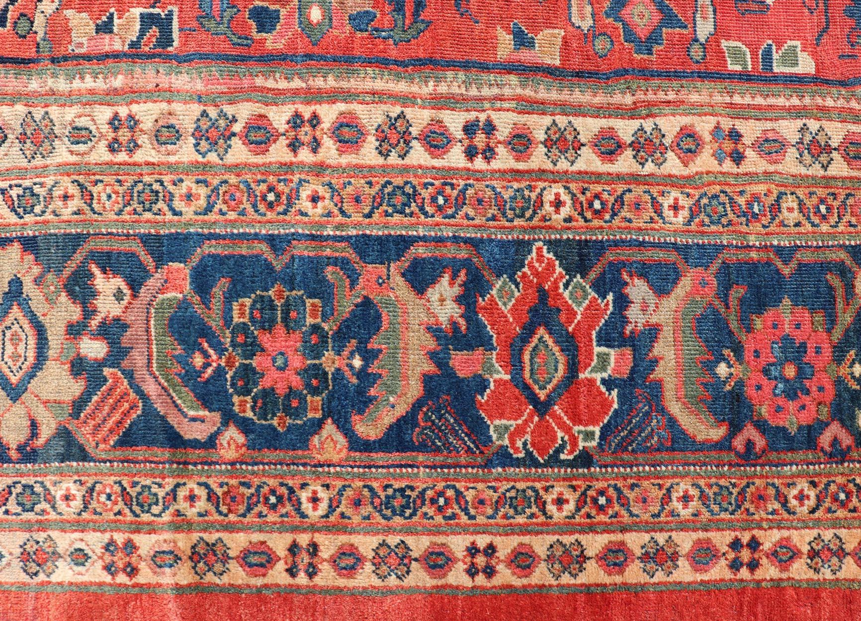 Antique Persian Sultanabad in Rust Red Background & Multi Colors 14'2 x 18'6 For Sale 9