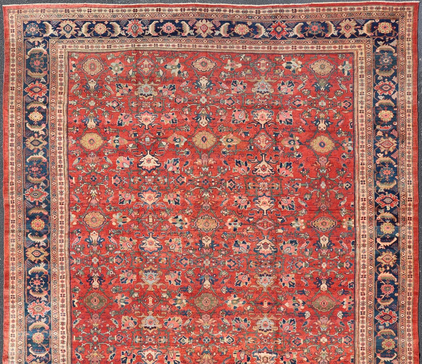 Antique Persian Sultanabad in Rust Red Background & Multi Colors 14'2 x 18'6 For Sale 10