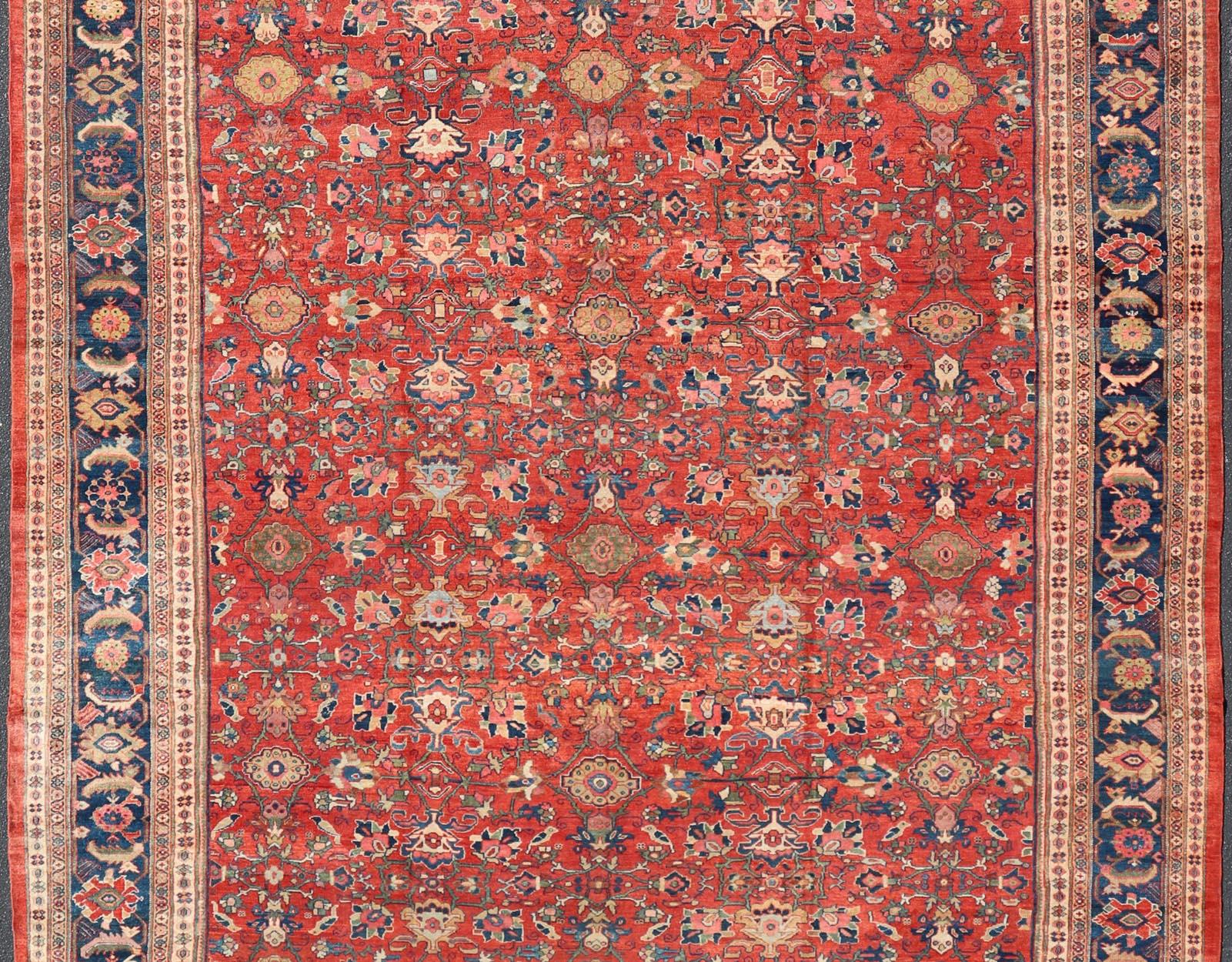Antique Persian Sultanabad in Rust Red Background & Multi Colors 14'2 x 18'6 For Sale 11