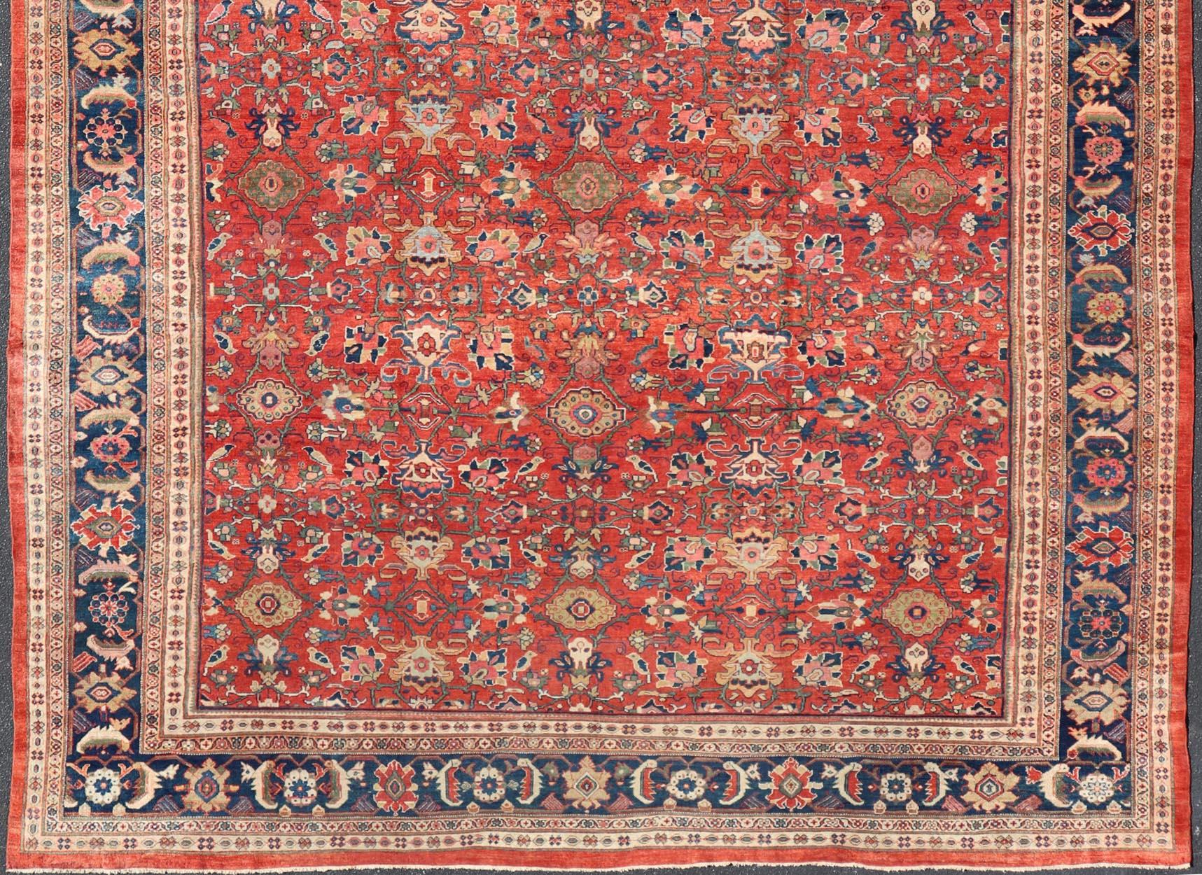 Antique Persian Sultanabad in Rust Red Background & Multi Colors 14'2 x 18'6 For Sale 12