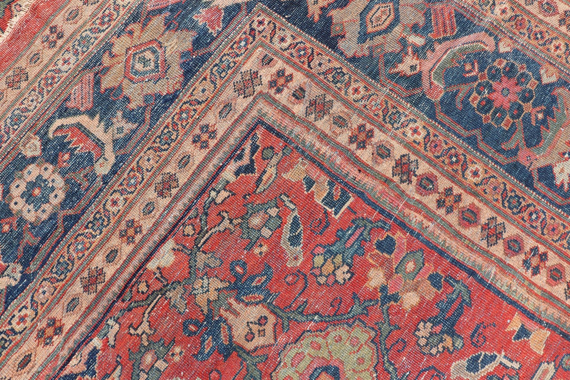 Antique Persian Sultanabad in Rust Red Background & Multi Colors 14'2 x 18'6 For Sale 13