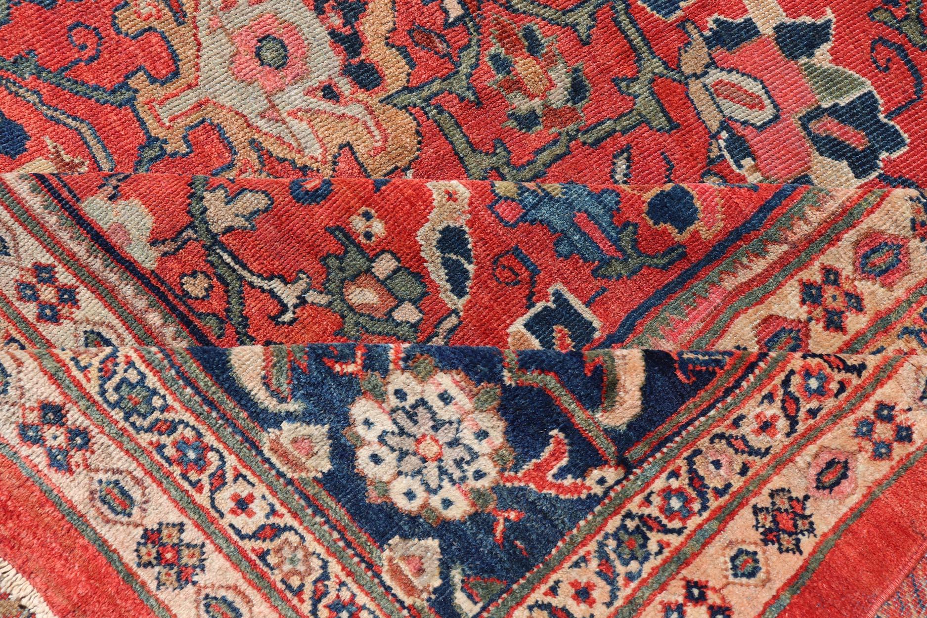 Antique Persian Sultanabad in Rust Red Background & Multi Colors 14'2 x 18'6 For Sale 14