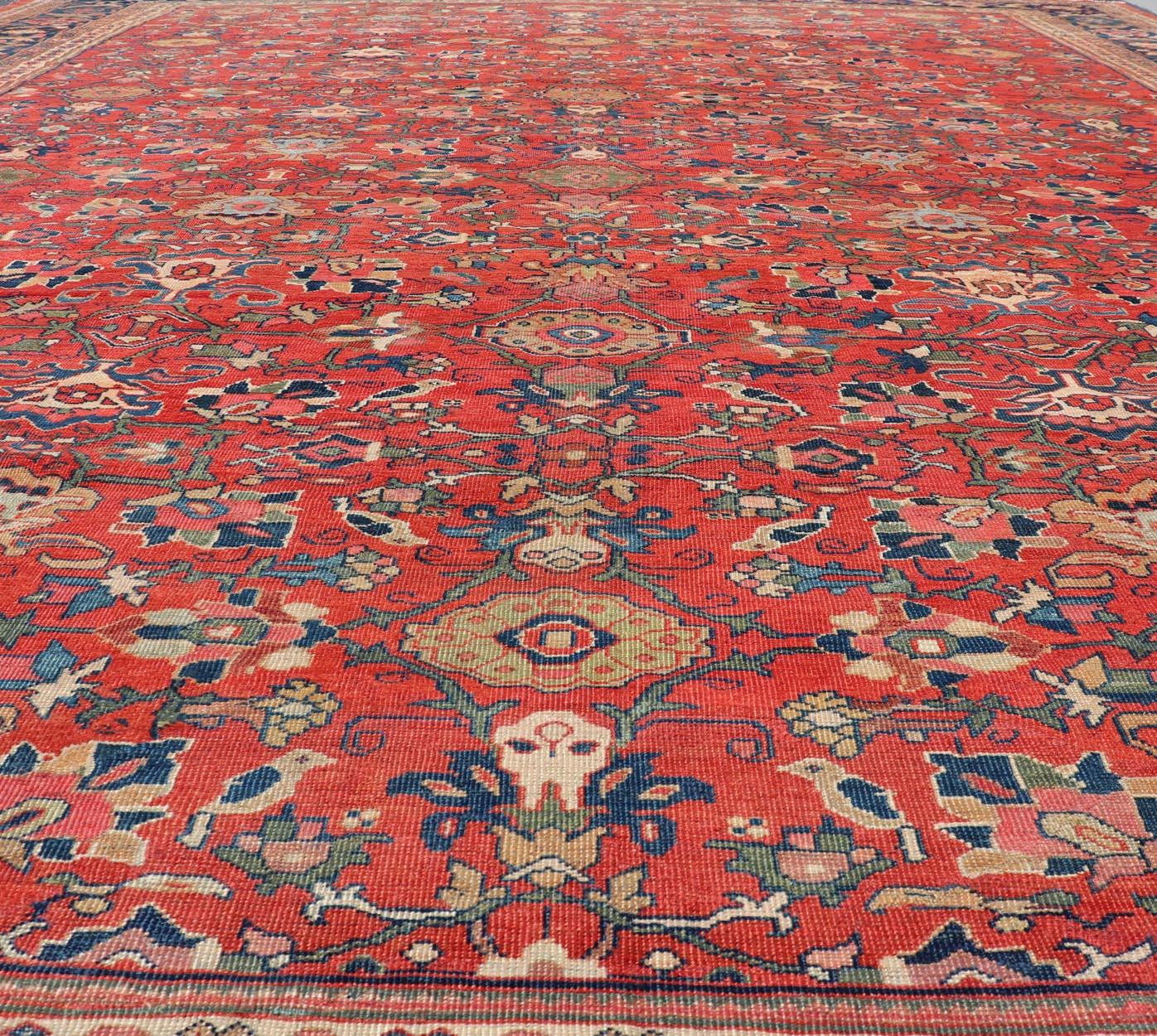 Early 20th Century Antique Persian Sultanabad in Rust Red Background & Multi Colors 14'2 x 18'6 For Sale