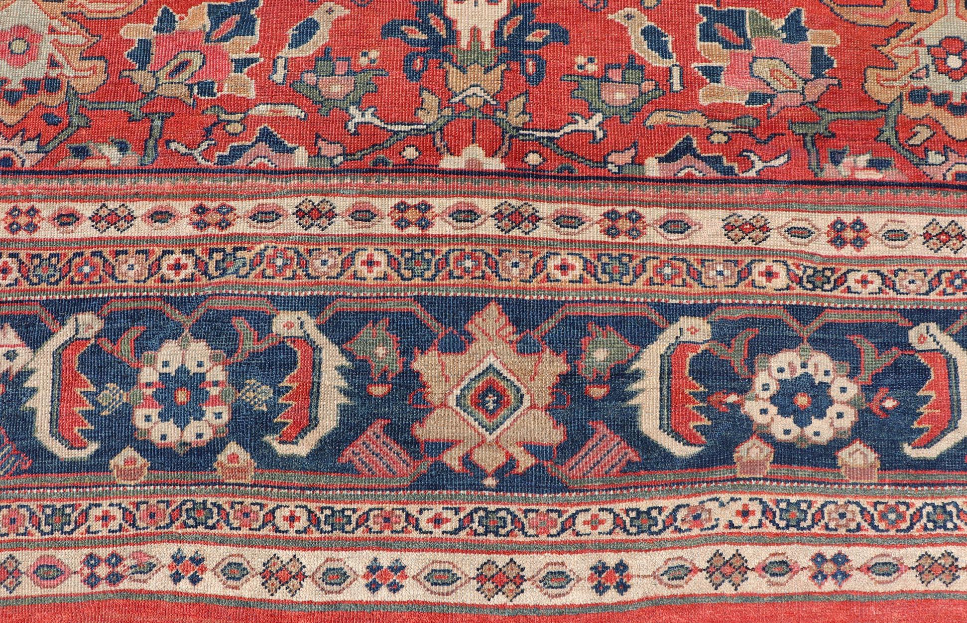 Wool Antique Persian Sultanabad in Rust Red Background & Multi Colors 14'2 x 18'6 For Sale
