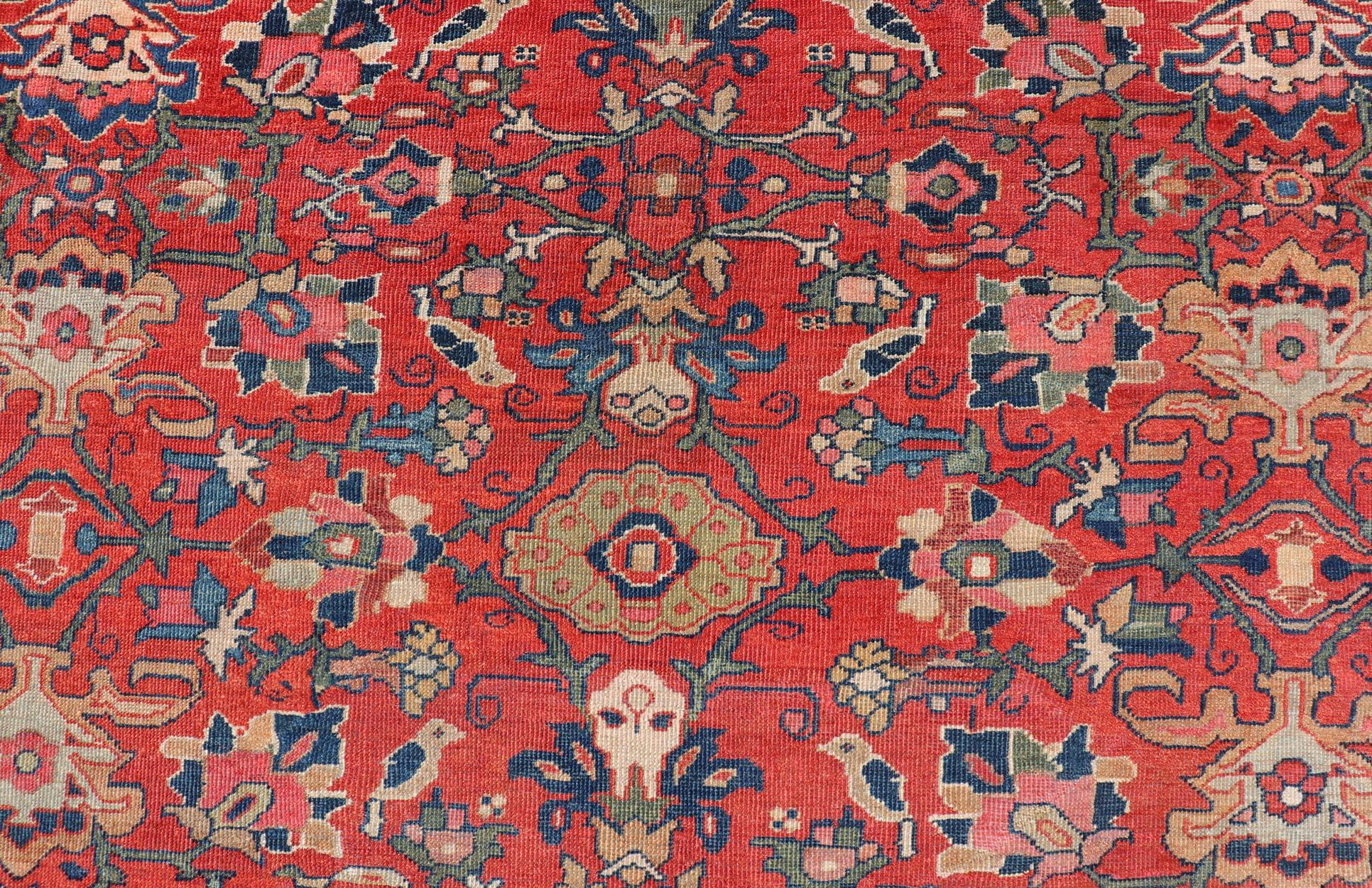 Antique Persian Sultanabad in Rust Red Background & Multi Colors 14'2 x 18'6 For Sale 1