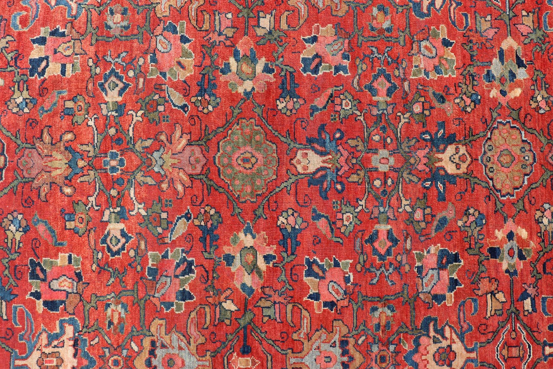 Antique Persian Sultanabad in Rust Red Background & Multi Colors 14'2 x 18'6 For Sale 2