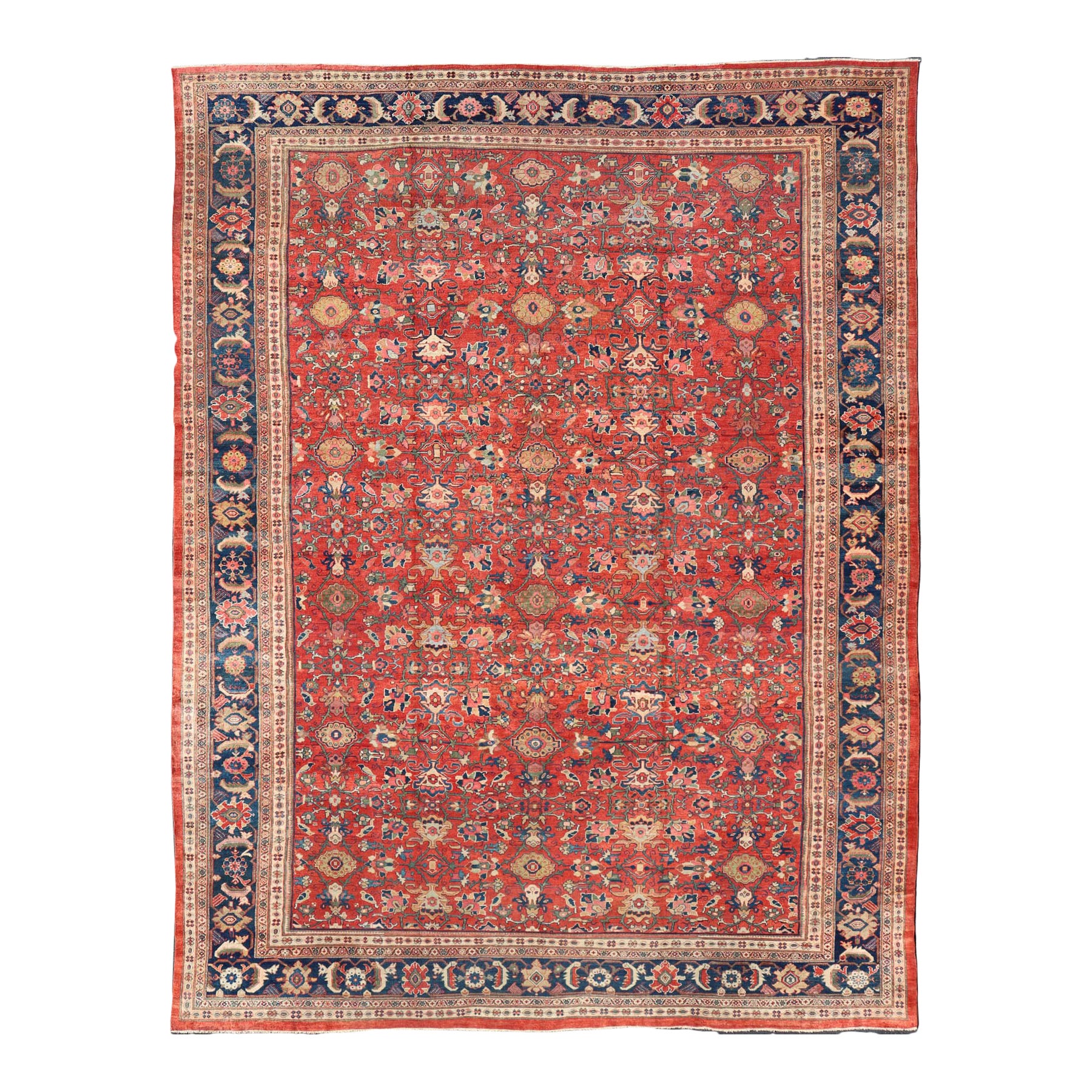 Antique Persian Sultanabad in Rust Red Background & Multi Colors 14'2 x 18'6 For Sale