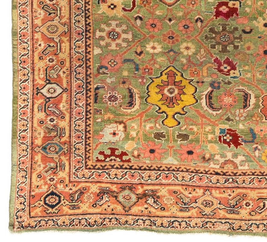 Hand-Knotted Antique Persian Sultanabad Rug  in Soft Green with Herati Motif Design