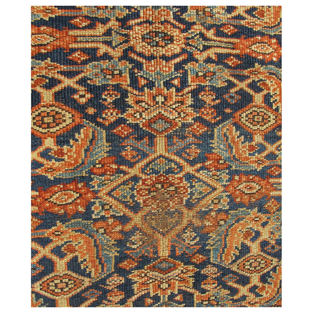 Antique Persian Sultanabad/Mahal Fragment Rug in Blue Background in Multi-Colors