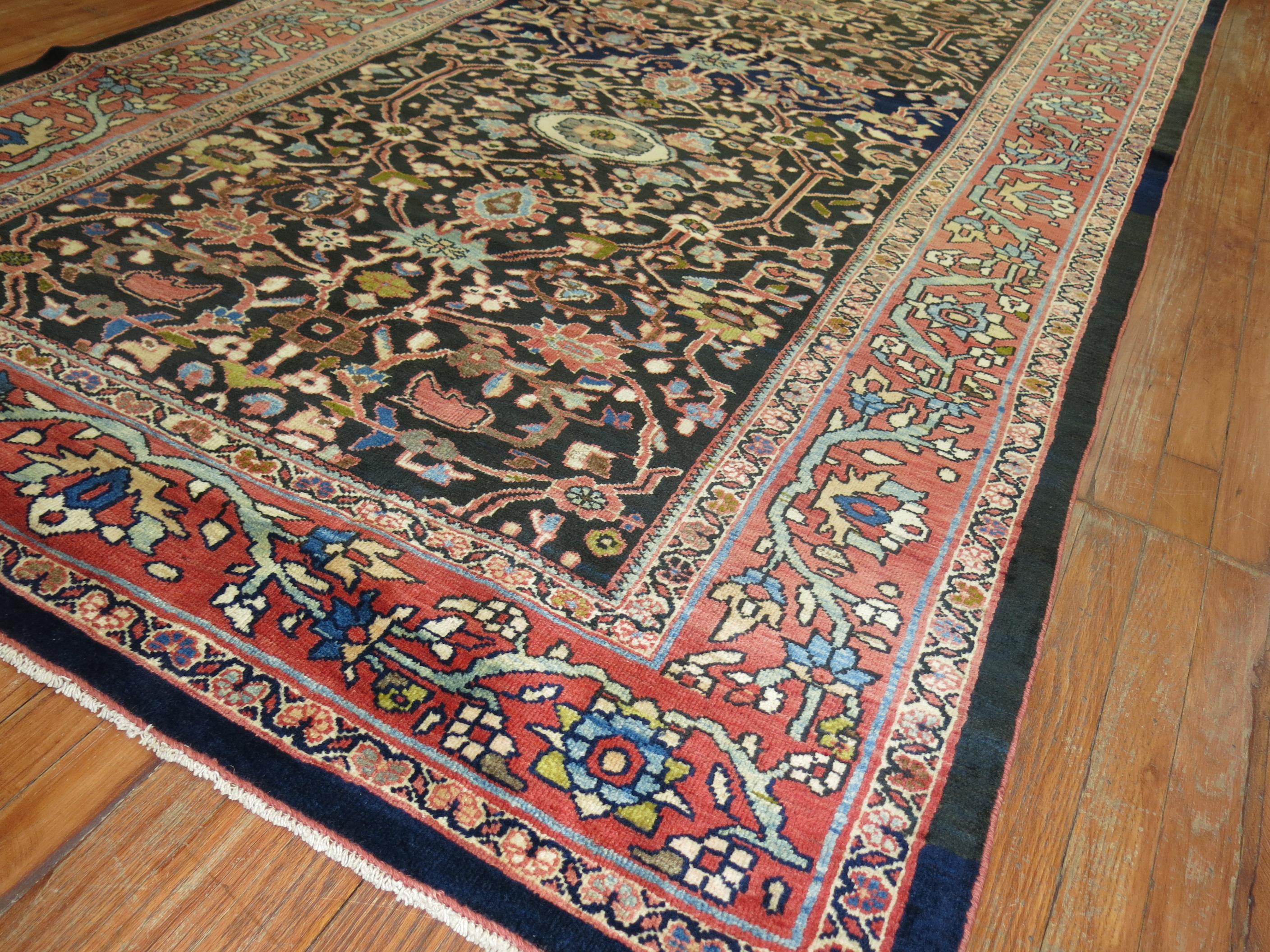 American Classical Antique Persian Sultanabad Mahal Gallery Size Carpet For Sale