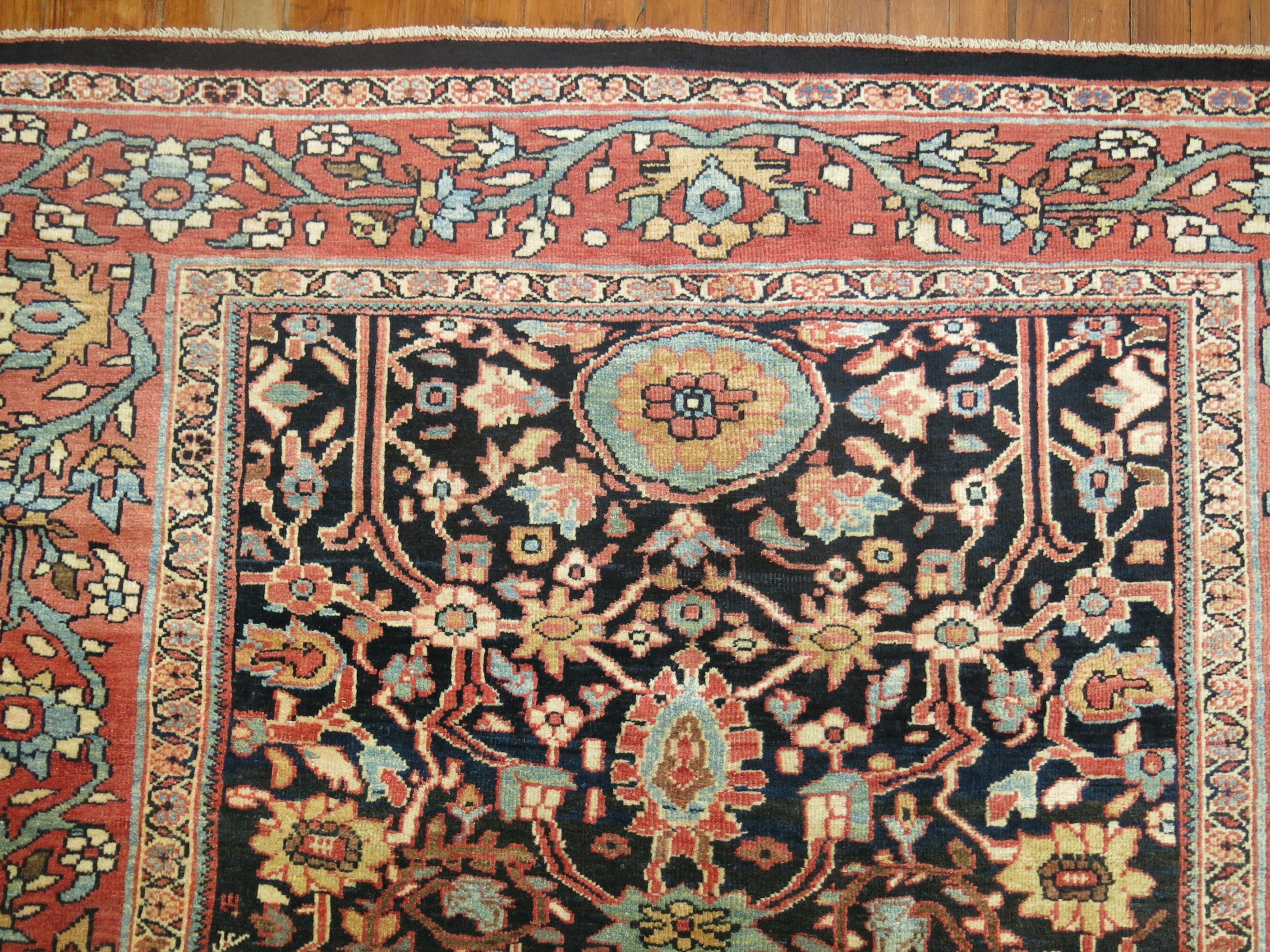 Antique Persian Sultanabad Mahal Gallery Size Carpet In Excellent Condition For Sale In New York, NY