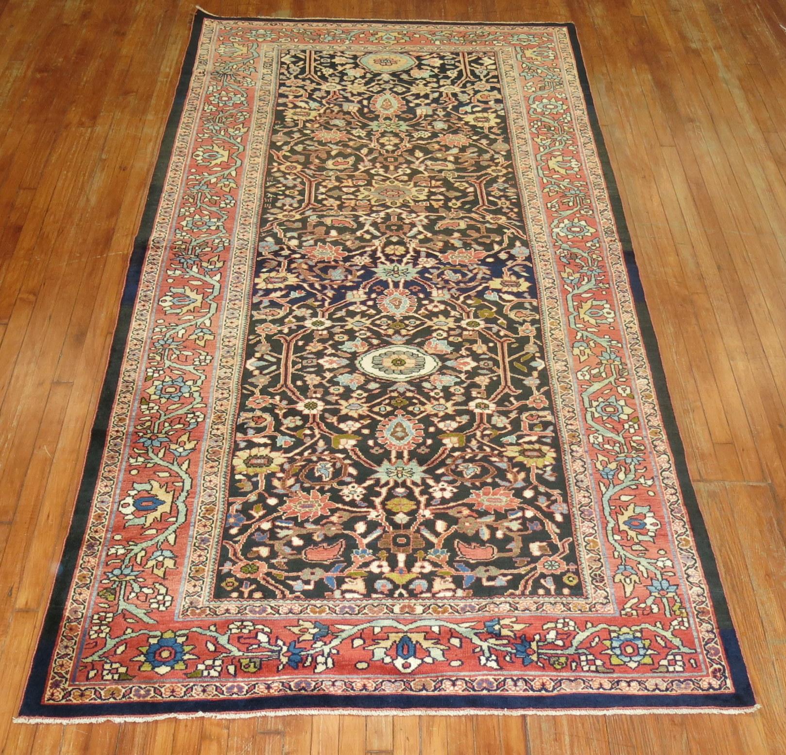 Wool Antique Persian Sultanabad Mahal Gallery Size Carpet For Sale