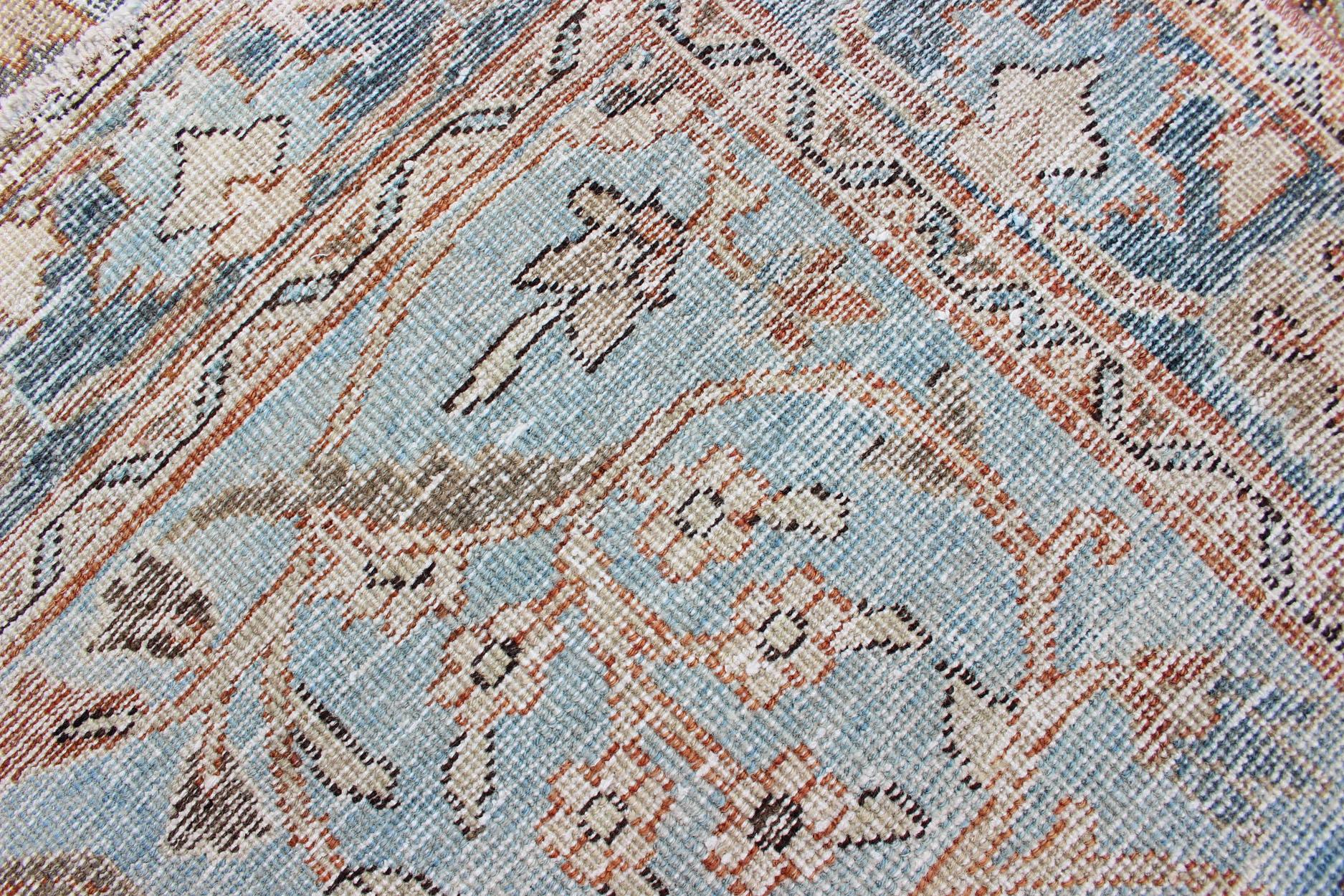 Antique Persian Sultanabad Mahal in Light Blue, Light Green, Gray & Charcoal 5