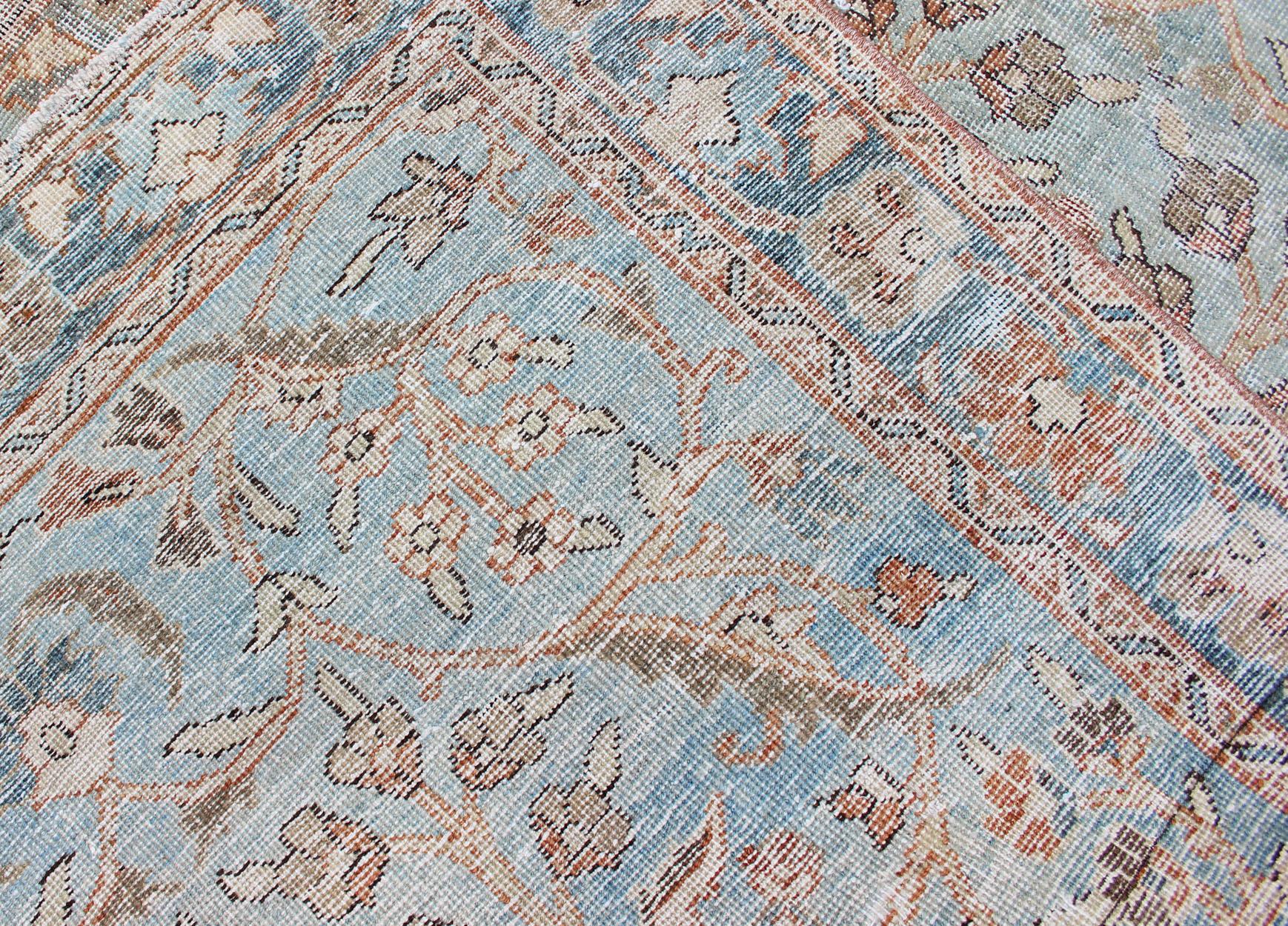 Antique Persian Sultanabad Mahal in Light Blue, Light Green, Gray & Charcoal 6