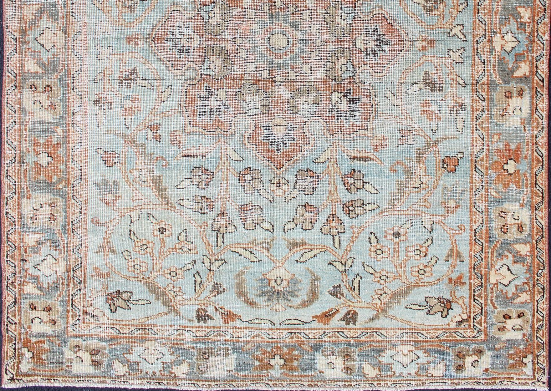 Antique Persian Sultanabad Mahal in Light Blue, Light Green, Gray & Charcoal 8