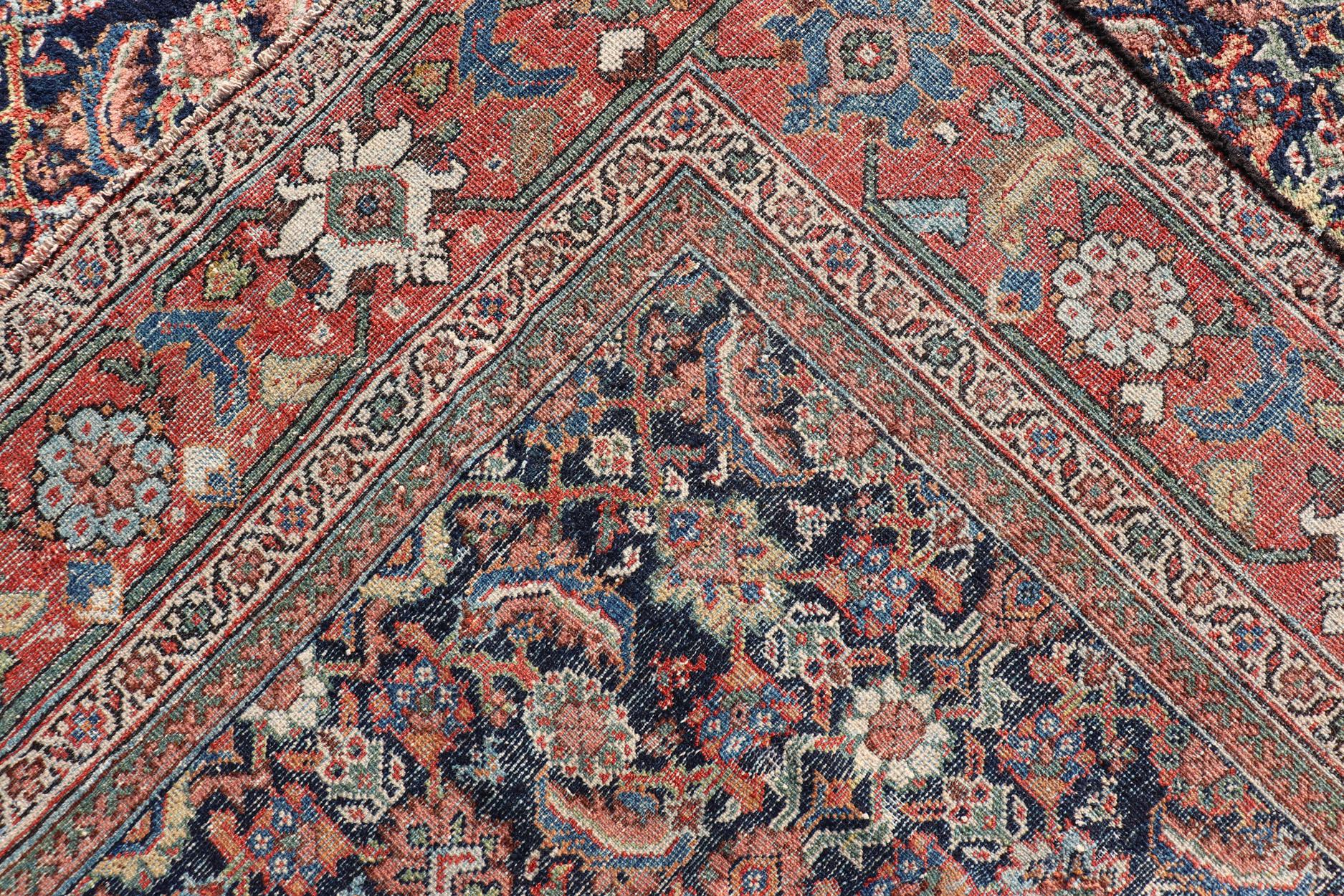 Antique Persian Sultanabad/Mahal Rug in Blue Background & Rust/Red Border 3