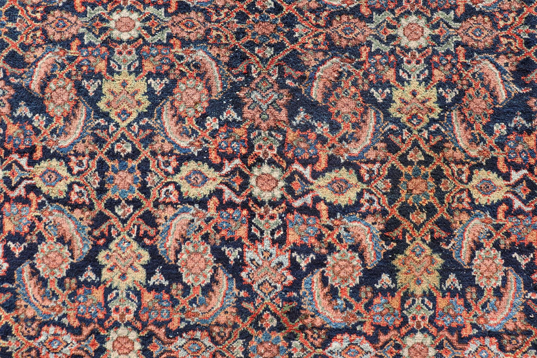 Antique Persian Sultanabad/Mahal Rug in Blue Background & Rust/Red Border 8