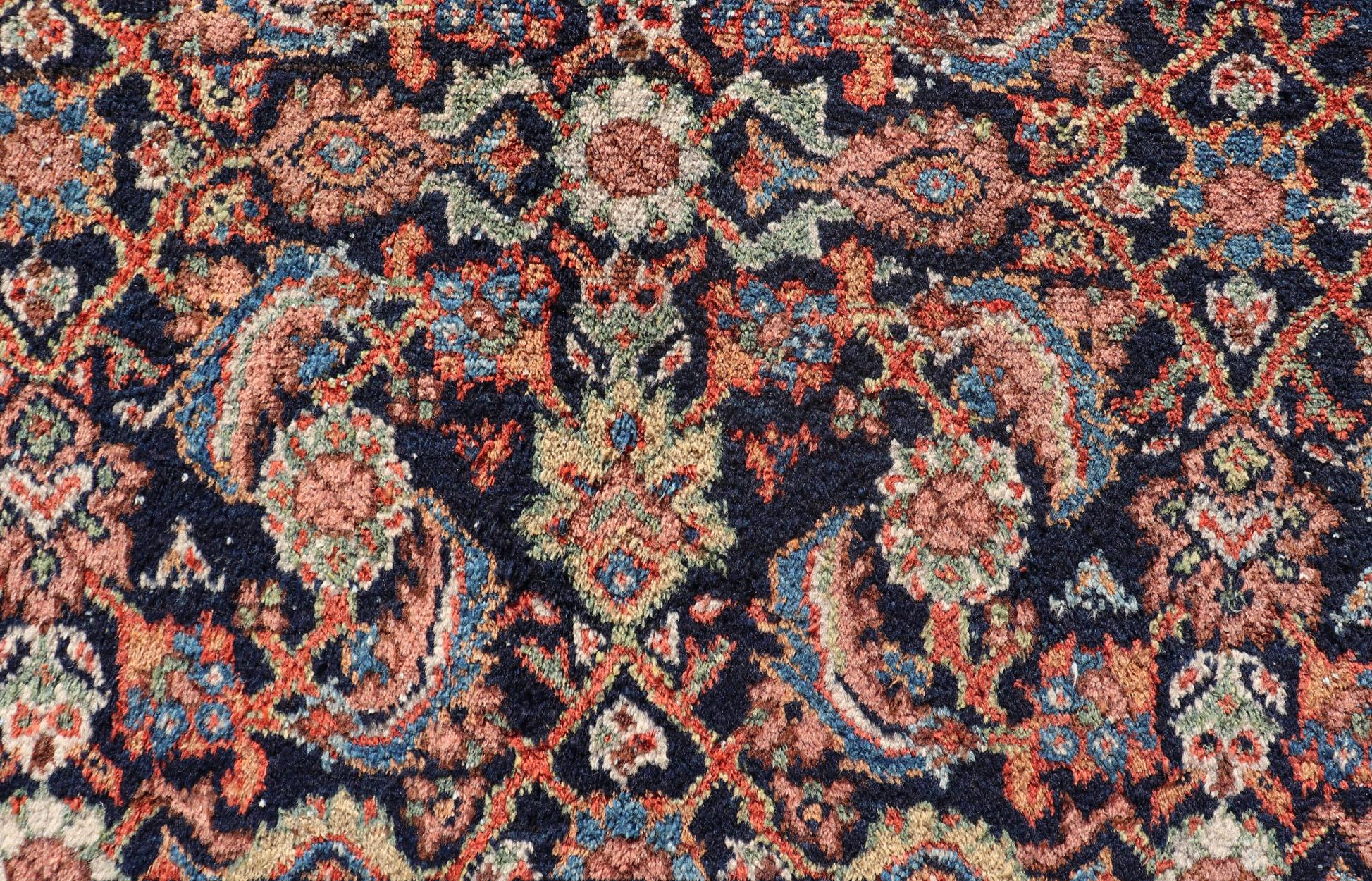 Antique Persian Sultanabad/Mahal Rug in Blue Background & Rust/Red Border 1