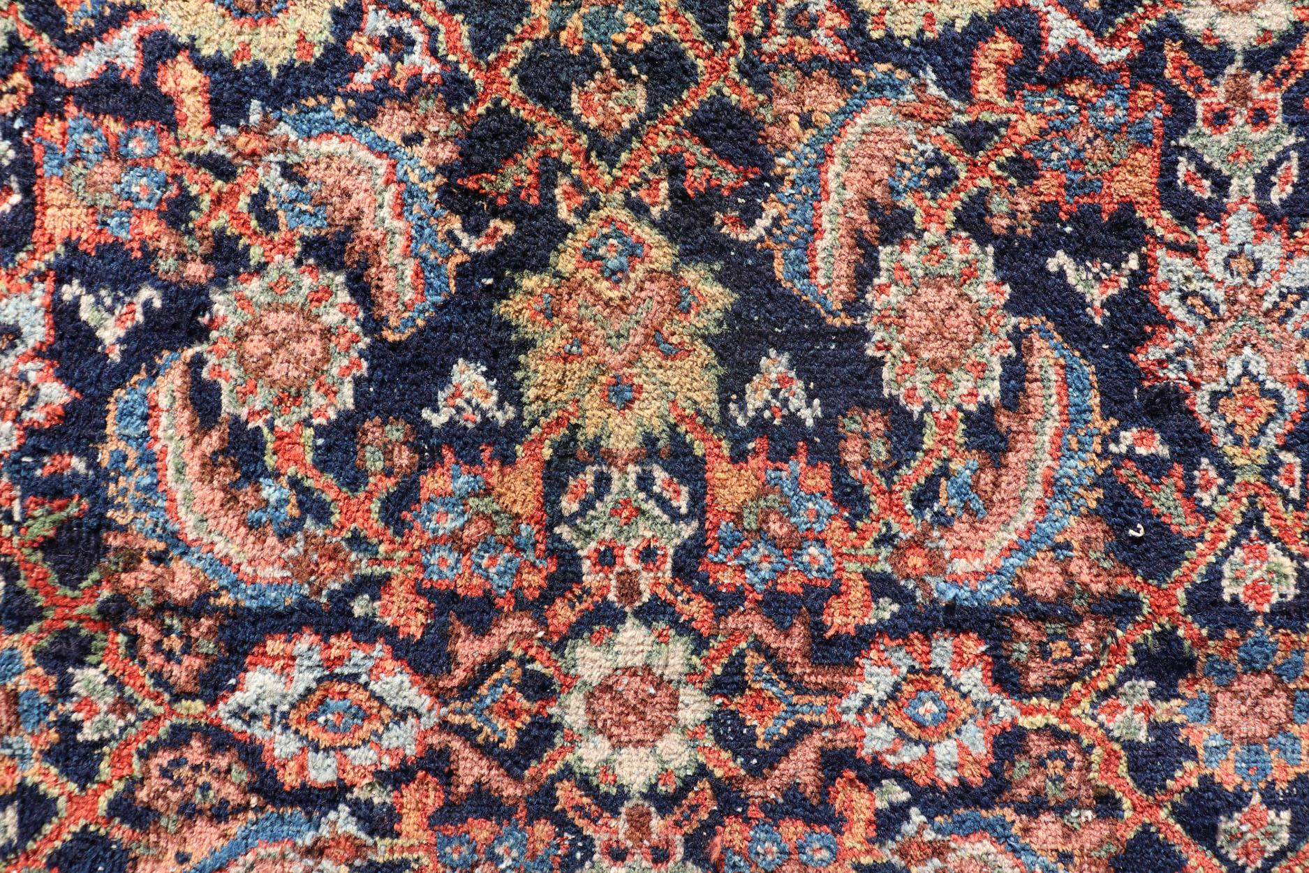 Antique Persian Sultanabad/Mahal Rug in Blue Background & Rust/Red Border 2