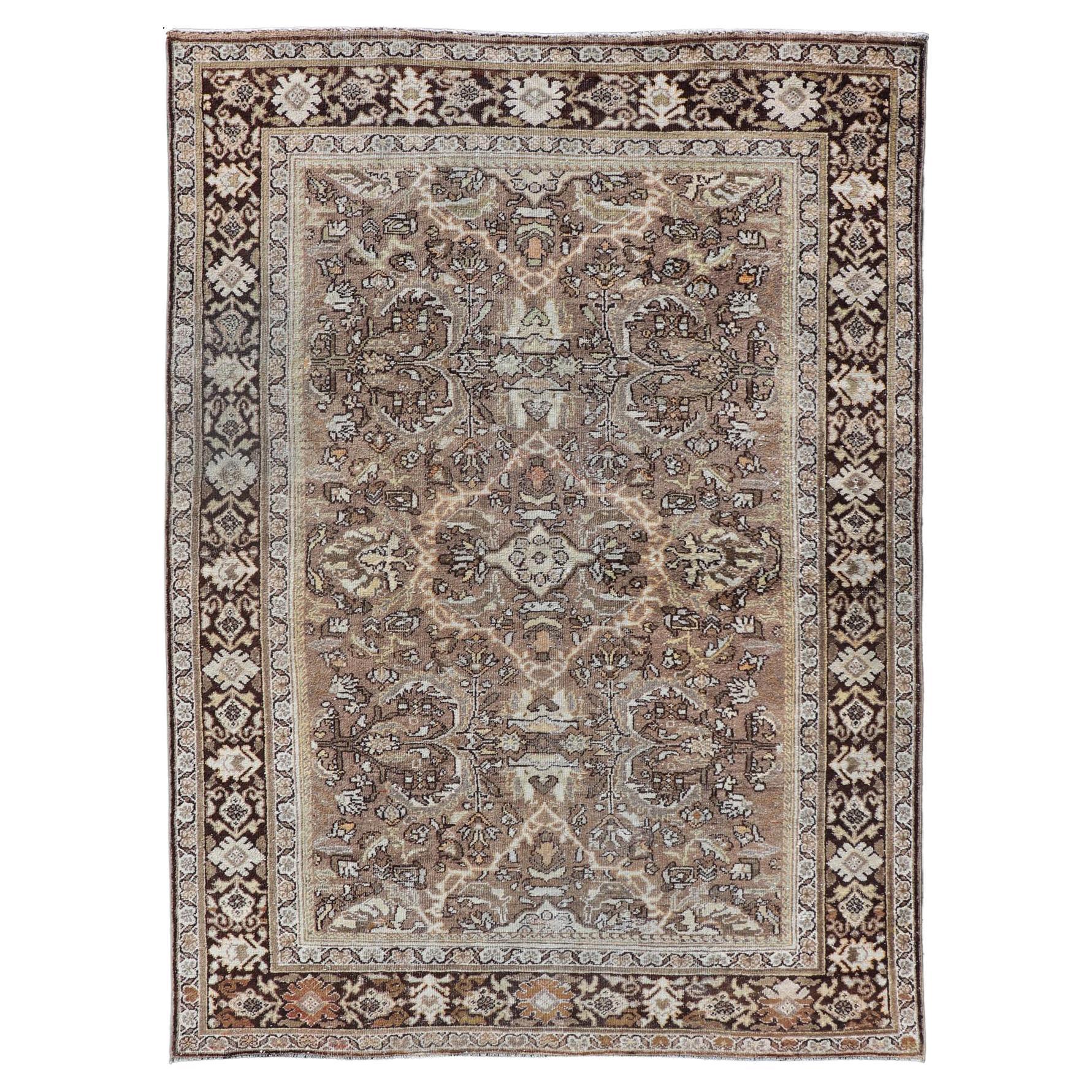 Antique Persian Sultanabad-Mahal Rug with All-Over Sub-Geometric Design