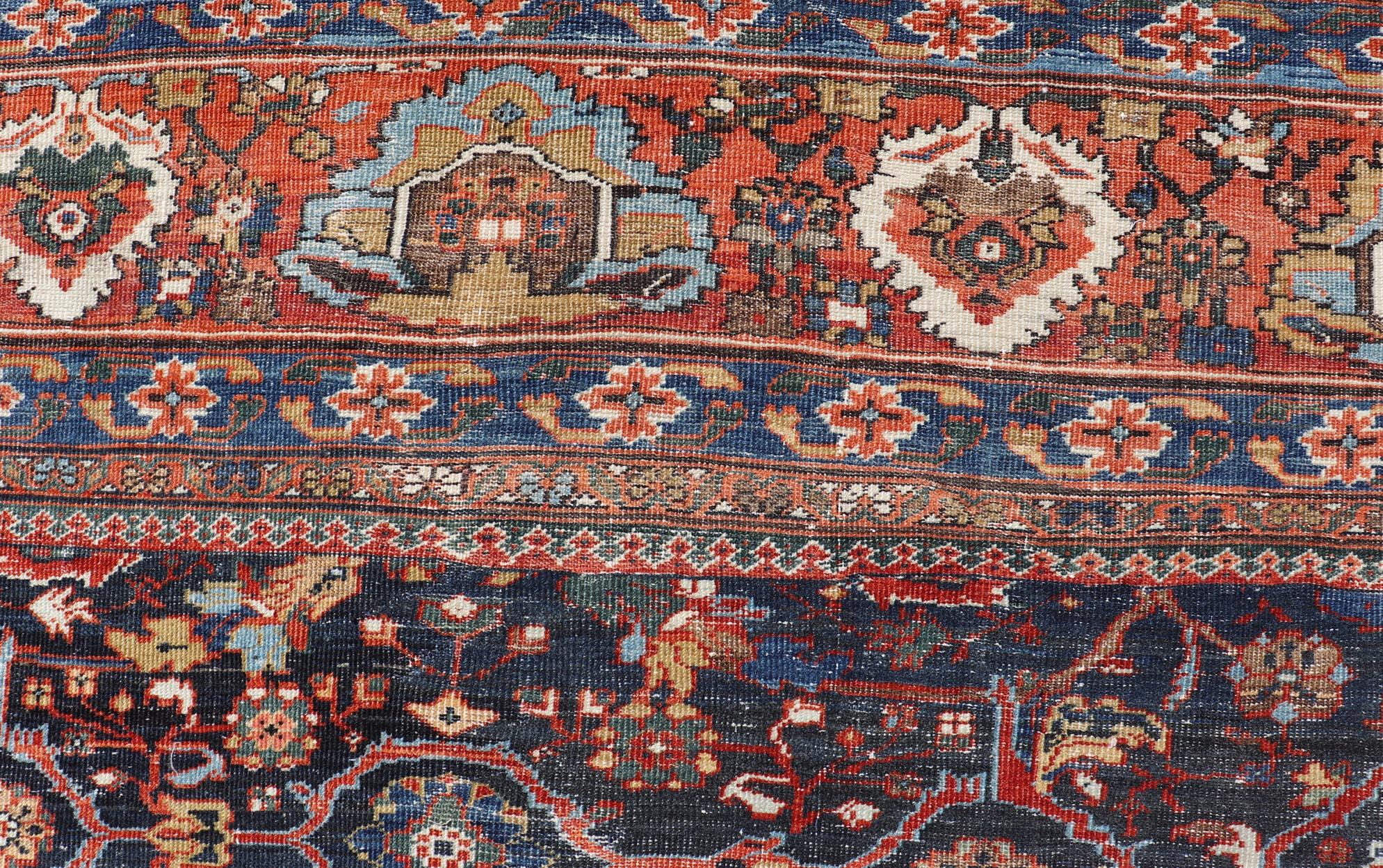 Antique Persian Sultanabad-Mahal Rug with Dark Navy Field 13'9 x 18'0 For Sale 4