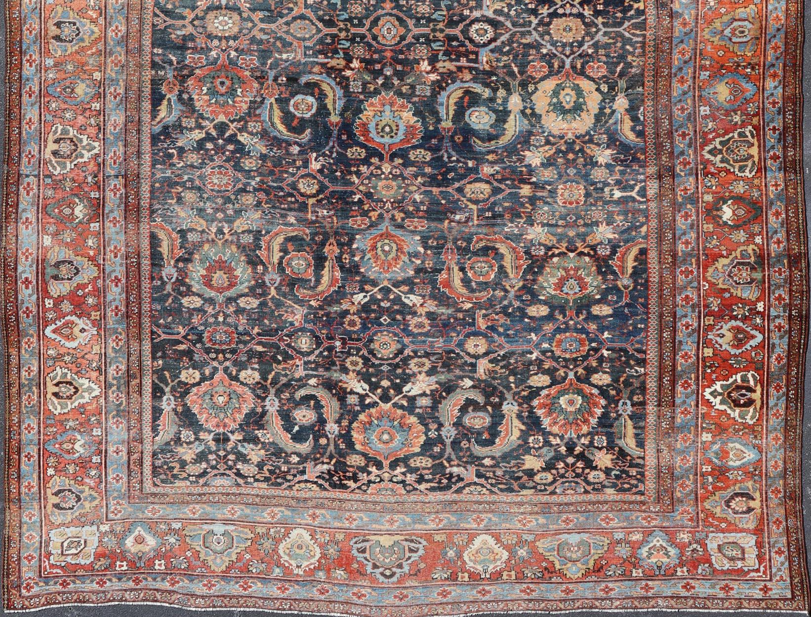 Antique Persian Sultanabad-Mahal Rug with Dark Navy Field 13'9 x 18'0 For Sale 9