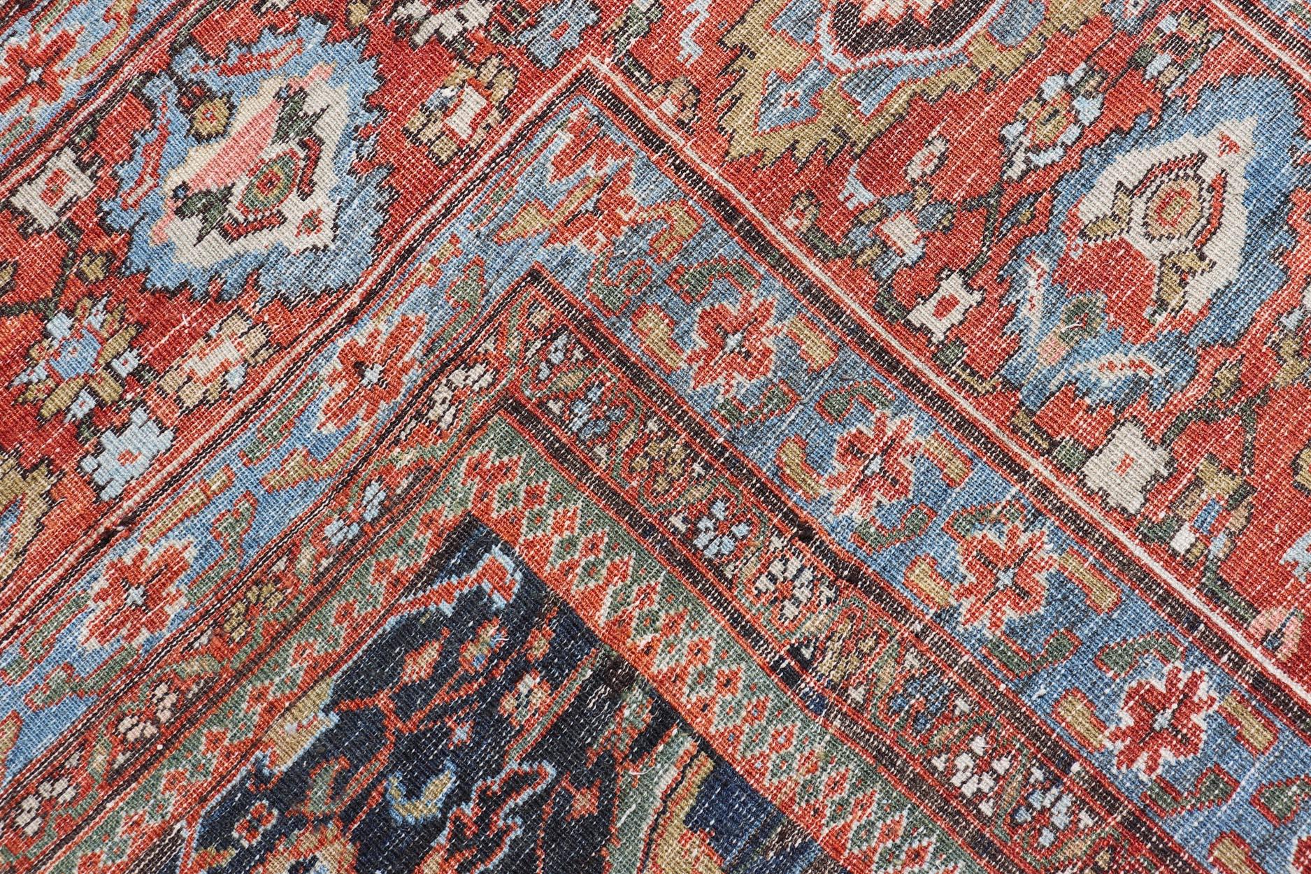 Antique Persian Sultanabad-Mahal Rug with Dark Navy Field 13'9 x 18'0 For Sale 11