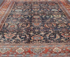 Antique Persian Sultanabad-Mahal Rug with Dark Navy Field 13'9 x 18'0
