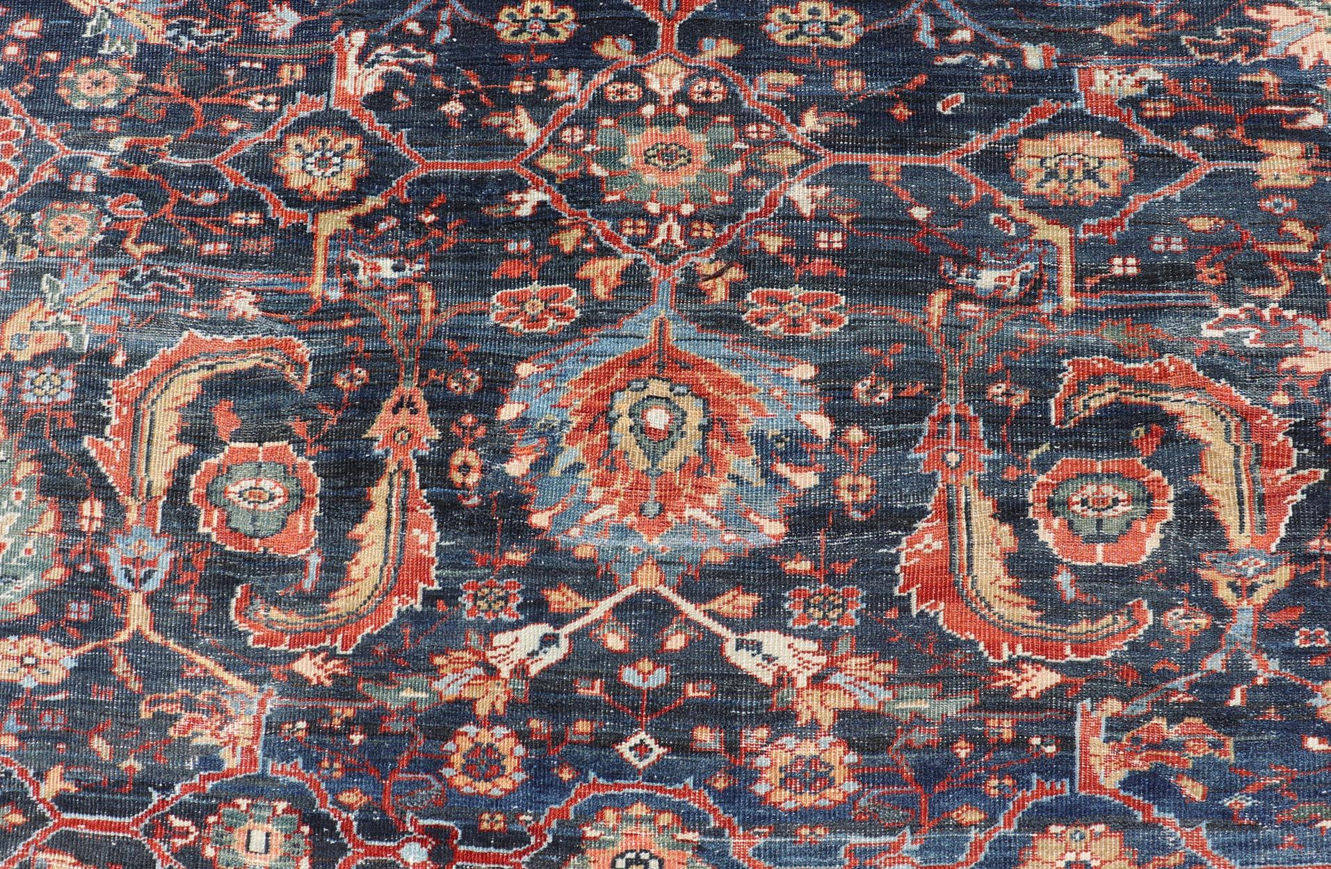 Antique Persian Sultanabad-Mahal Rug with Dark Navy Field 13'9 x 18'0 For Sale 1