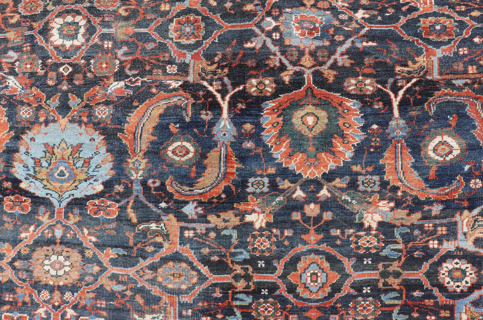 Antique Persian Sultanabad-Mahal Rug with Dark Navy Field 13'9 x 18'0 For Sale 2