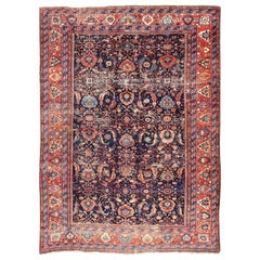 Antique Persian Sultanabad-Mahal Rug with Dark Navy Field and Multi Colors