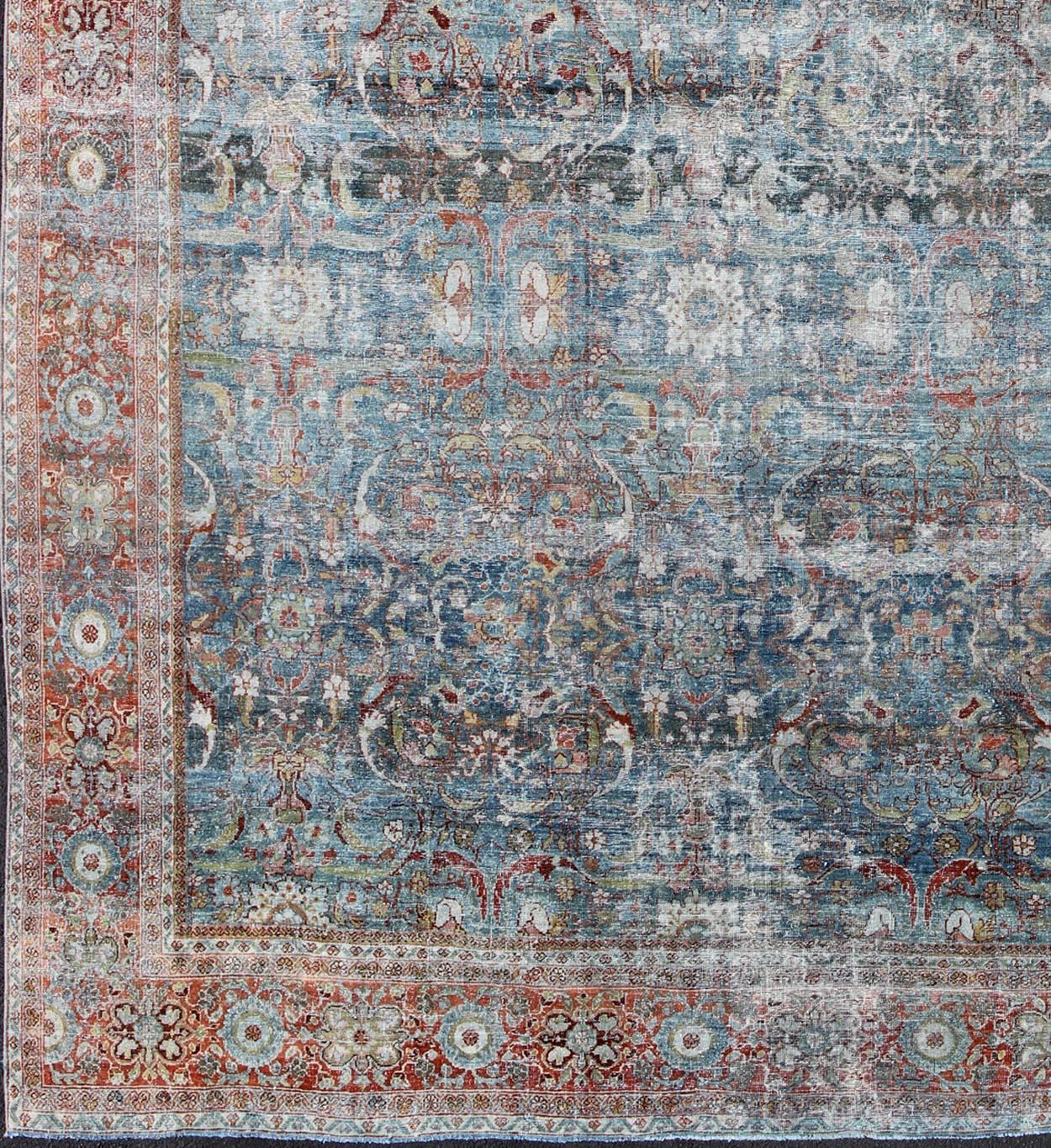 Antique Persian Sultanabad Mahal rug with geo-floral design in blue green and red, rug ema-7522, country of origin / type: Iran / Sultanabad Mahal, circa 1910.

This beautiful and large antique Persian Sultanabad rug displays a gorgeous, all-over