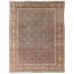 Antique Persian Sultanabad Mahal Rug with Repeating Design in Midnight Blue
