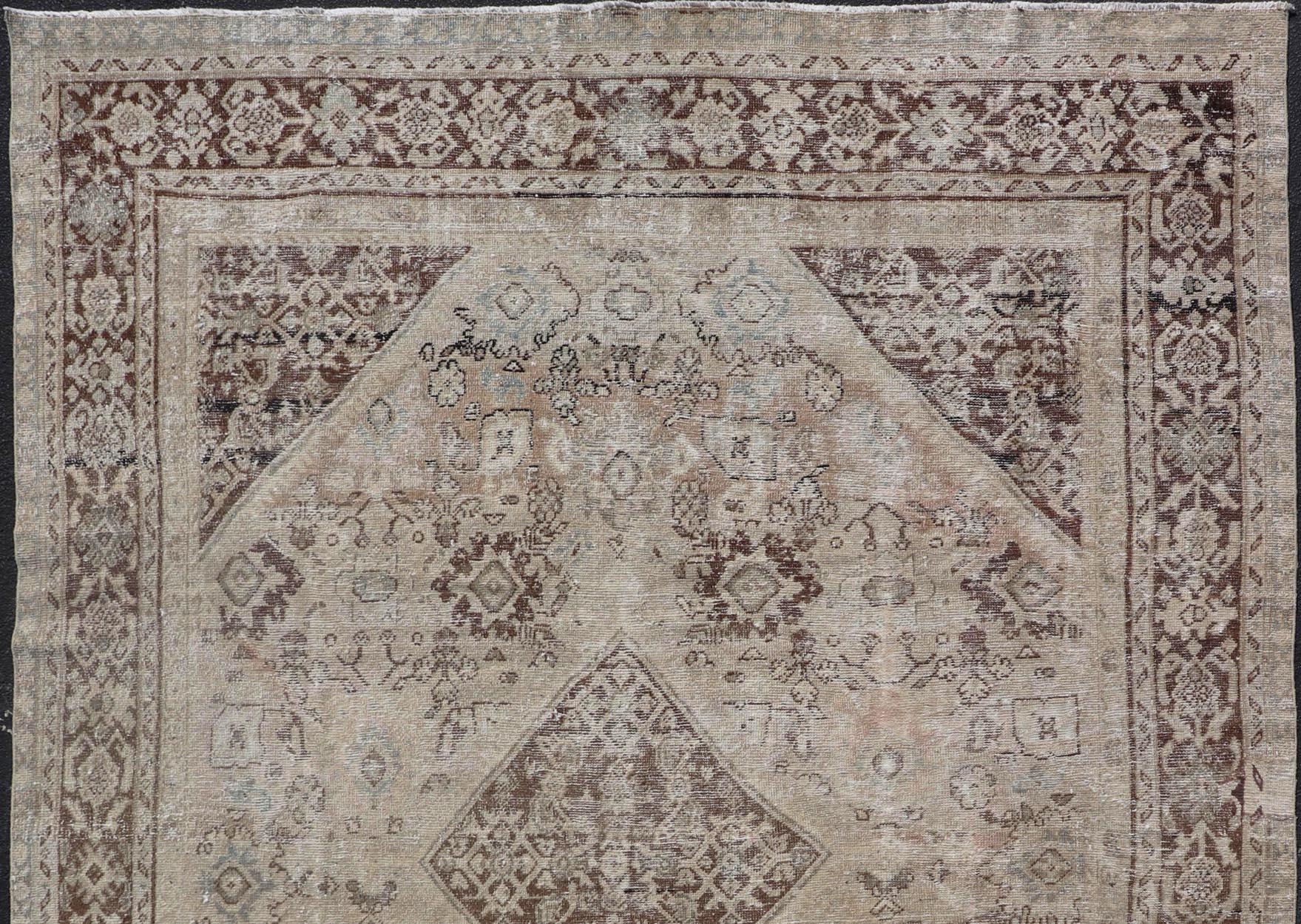 20th Century Antique Persian Sultanabad-Mahal Rug with Sub-Geometric Design With Medallion  For Sale