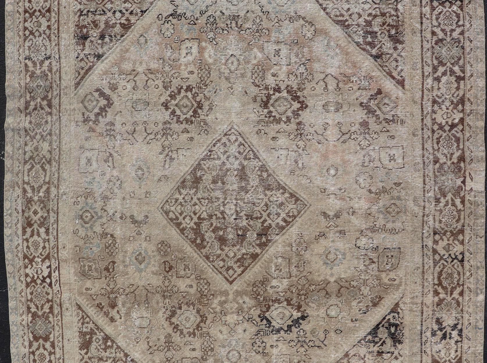 Wool Antique Persian Sultanabad-Mahal Rug with Sub-Geometric Design With Medallion  For Sale