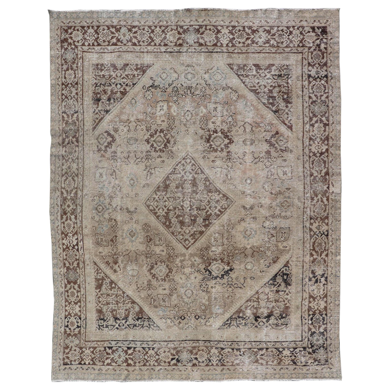 Antico tappeto persiano Sultanabad-Mahal con disegno sub-geometrico con medaglione