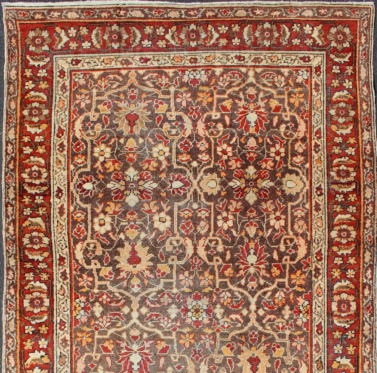 Hand-Knotted Gray Background Antique Persian Sultanabad with All-Over Floral Design For Sale