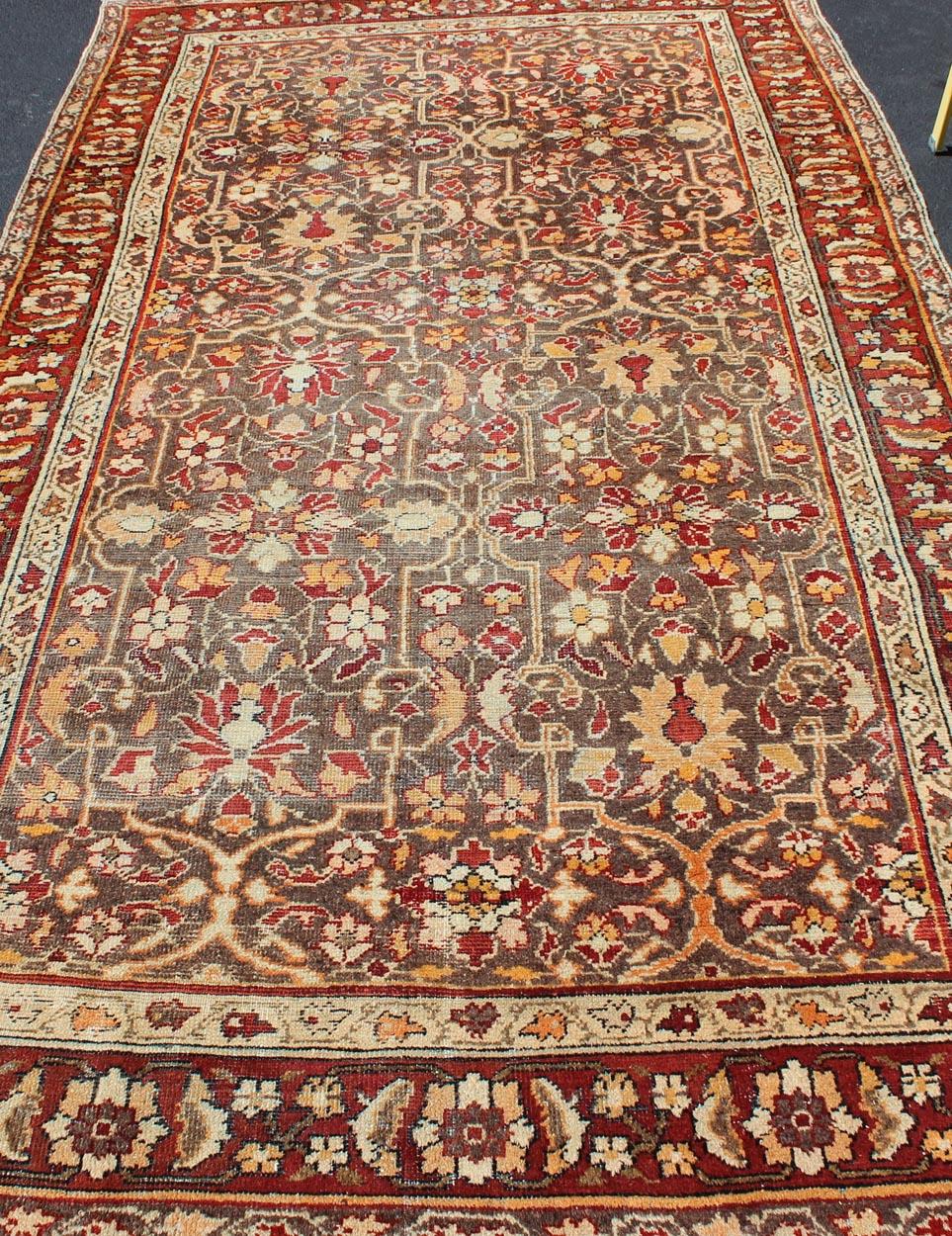 Gray Background Antique Persian Sultanabad with All-Over Floral Design For Sale 2