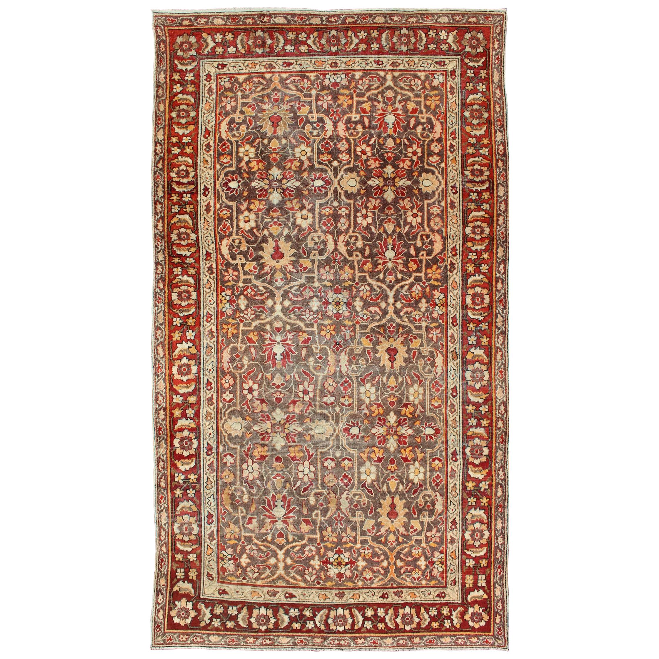 Gray Background Antique Persian Sultanabad with All-Over Floral Design